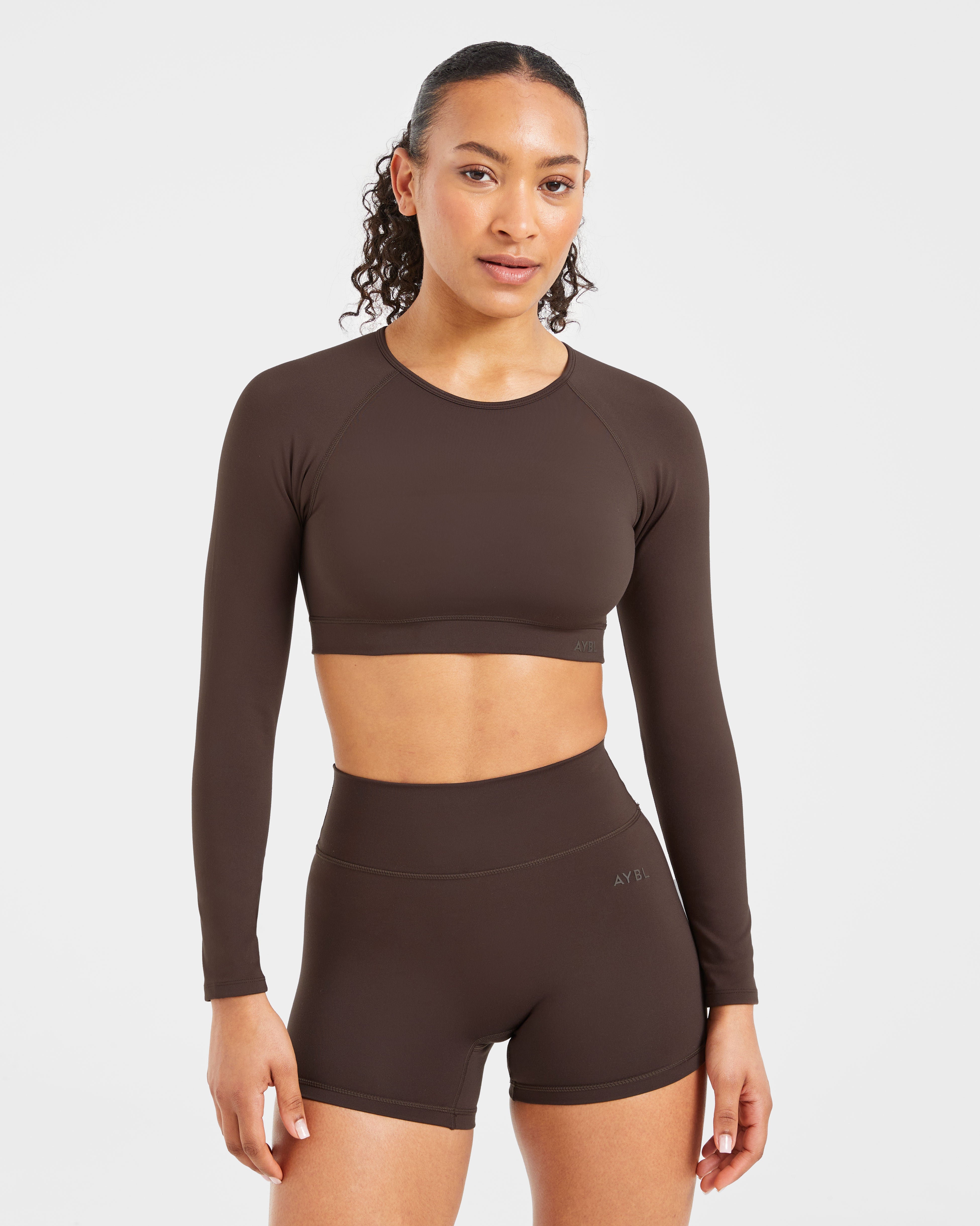 Staple Long Sleeve Crop Top - Coffee Brun