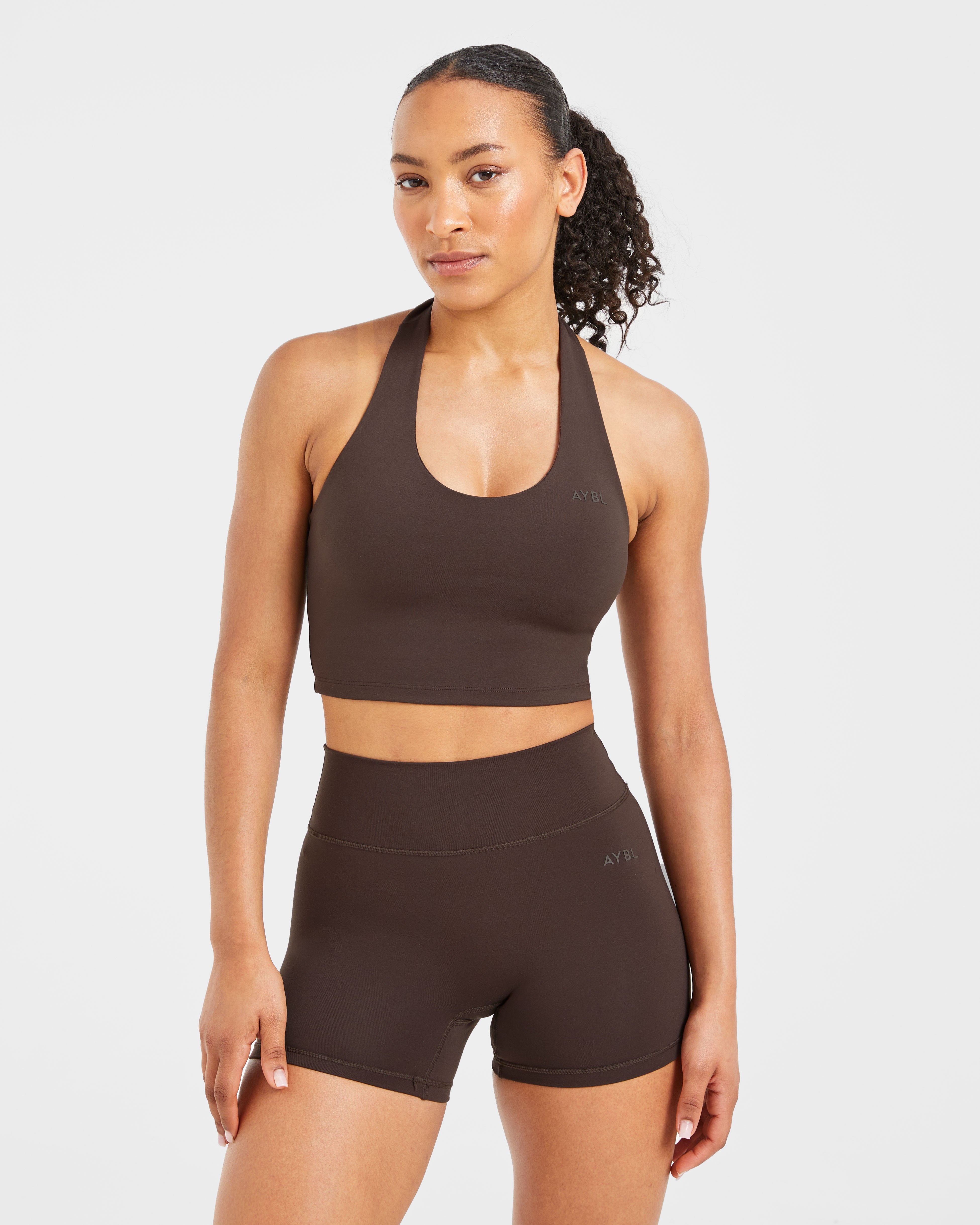 Staple Halterneck Crop Top - Coffee Brun