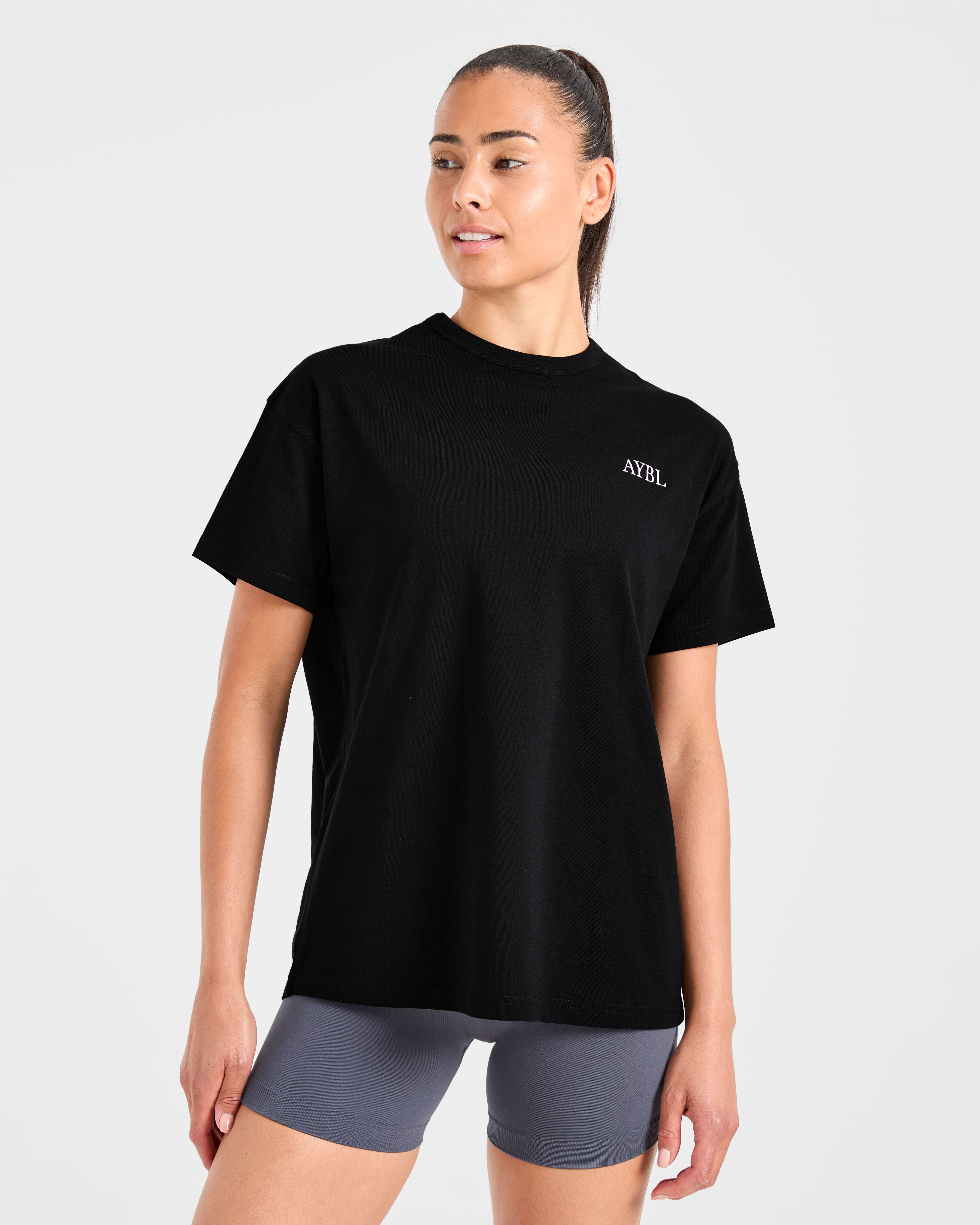 AYBL Sports Club Script Oversized T Shirt - Noir