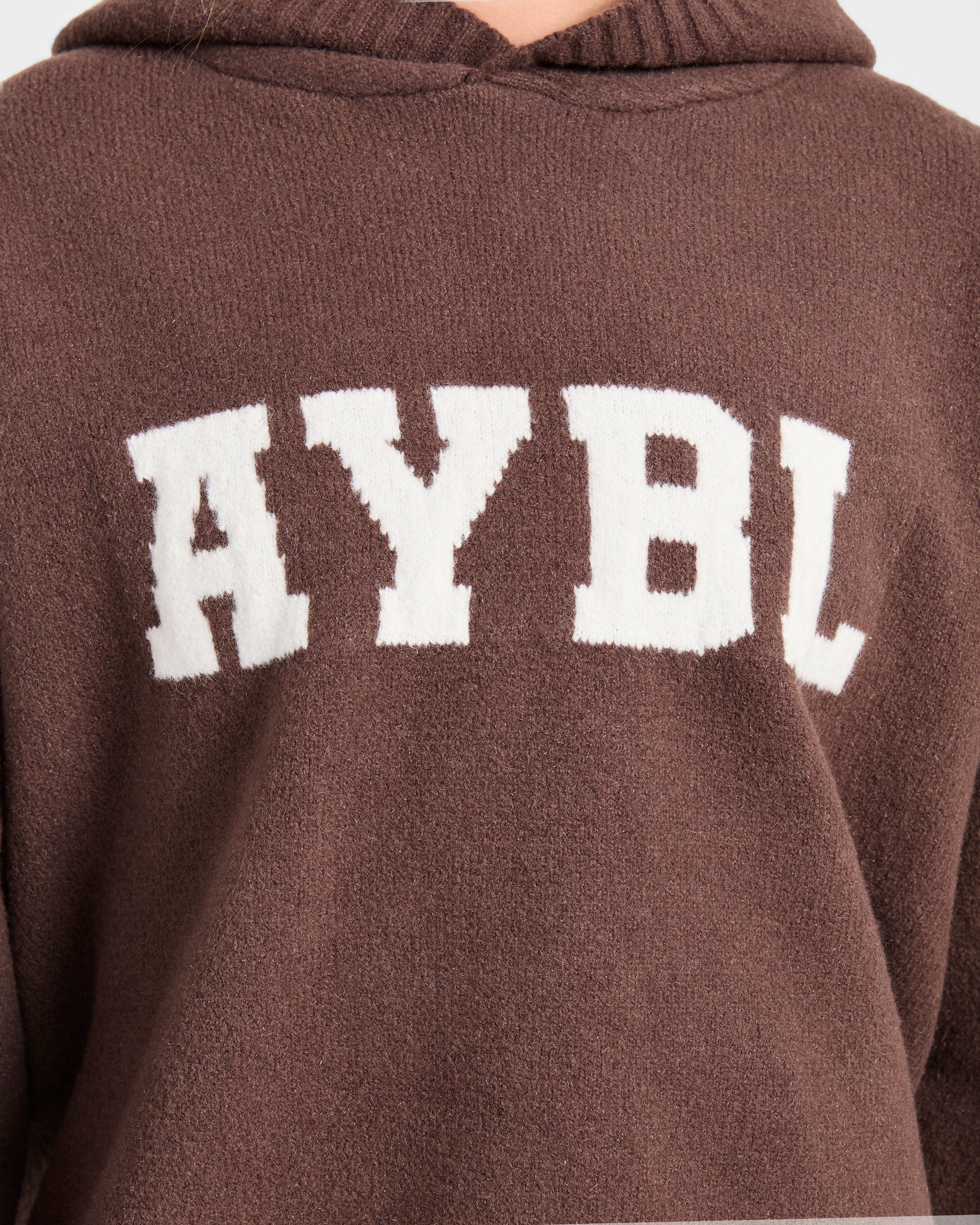Varsity Oversized Knitted Hoodie - Marron