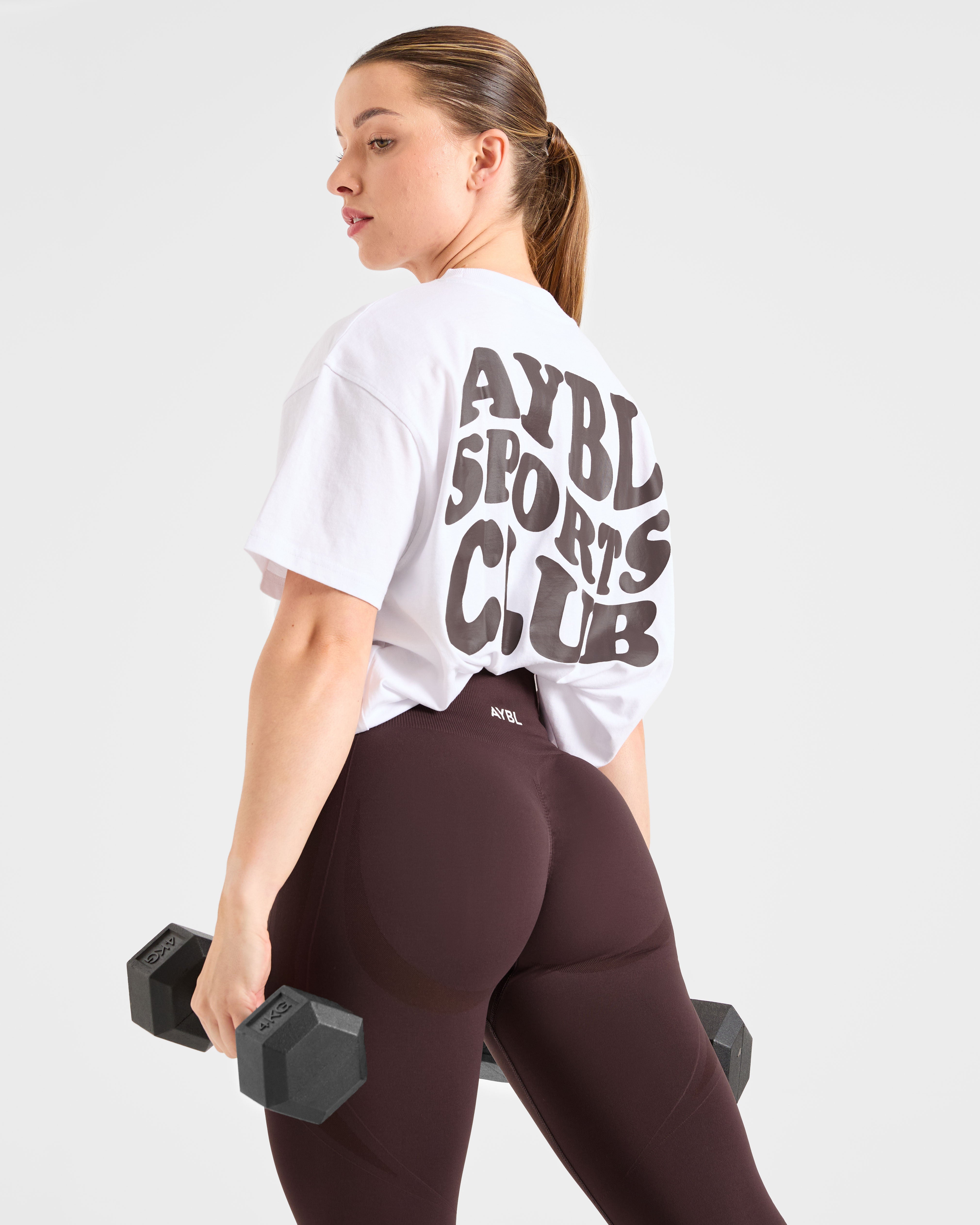 Sports Club Wavy Oversized T Shirt - Blanc/Cocoa Marron