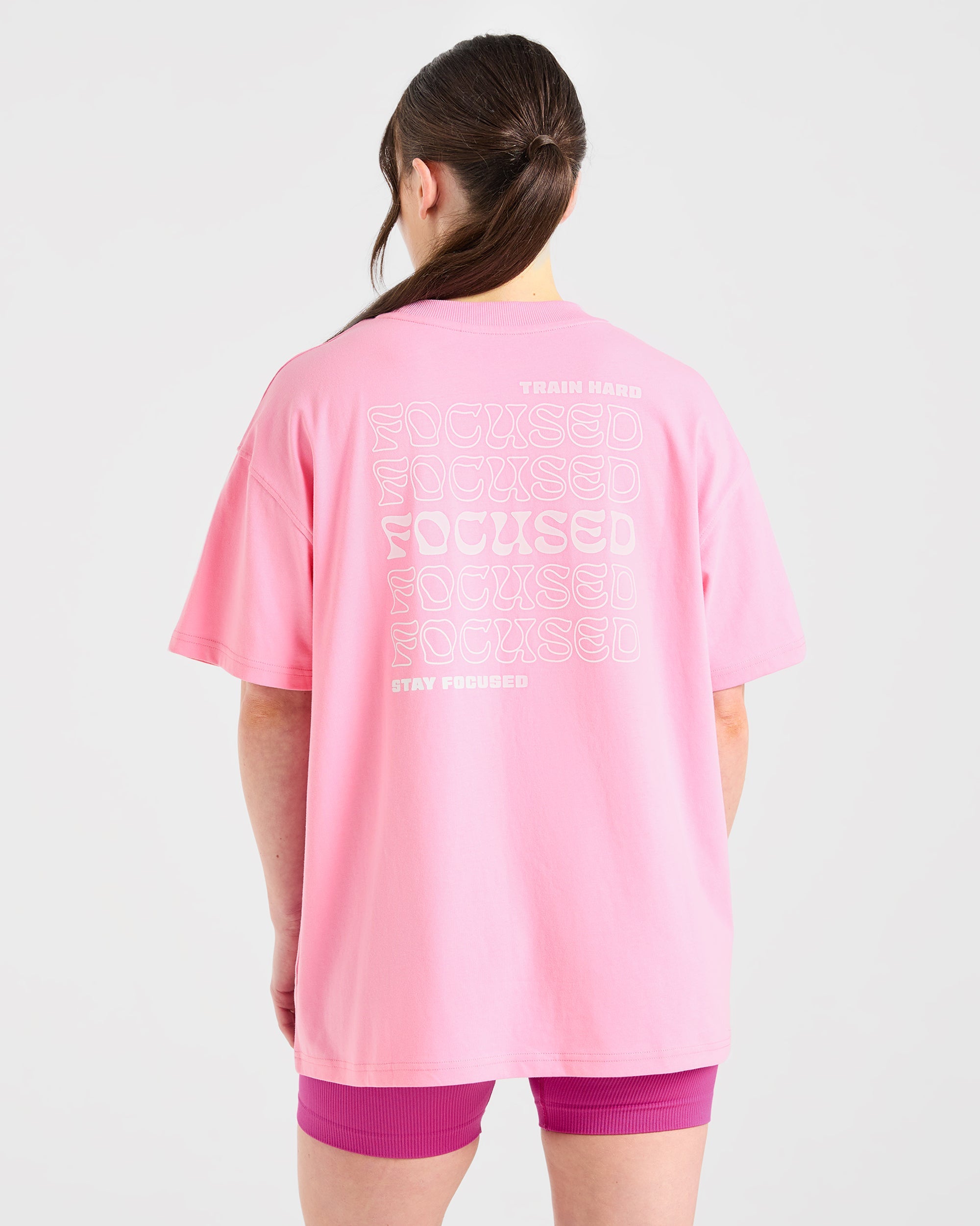 Focused Wavy Oversized T Shirt - Rose/Blanc