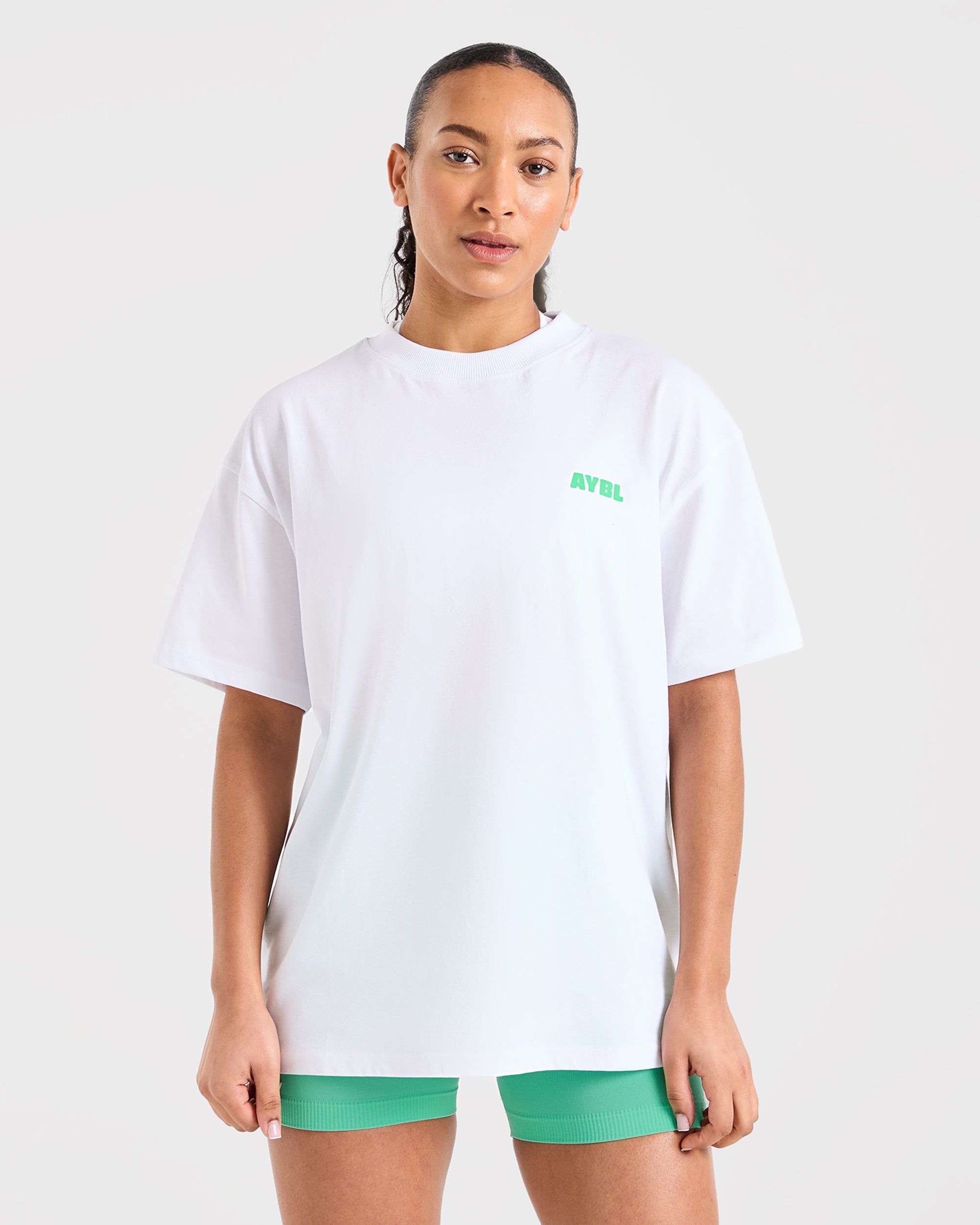Focused Wavy Oversized T Shirt - Blanc/Vert