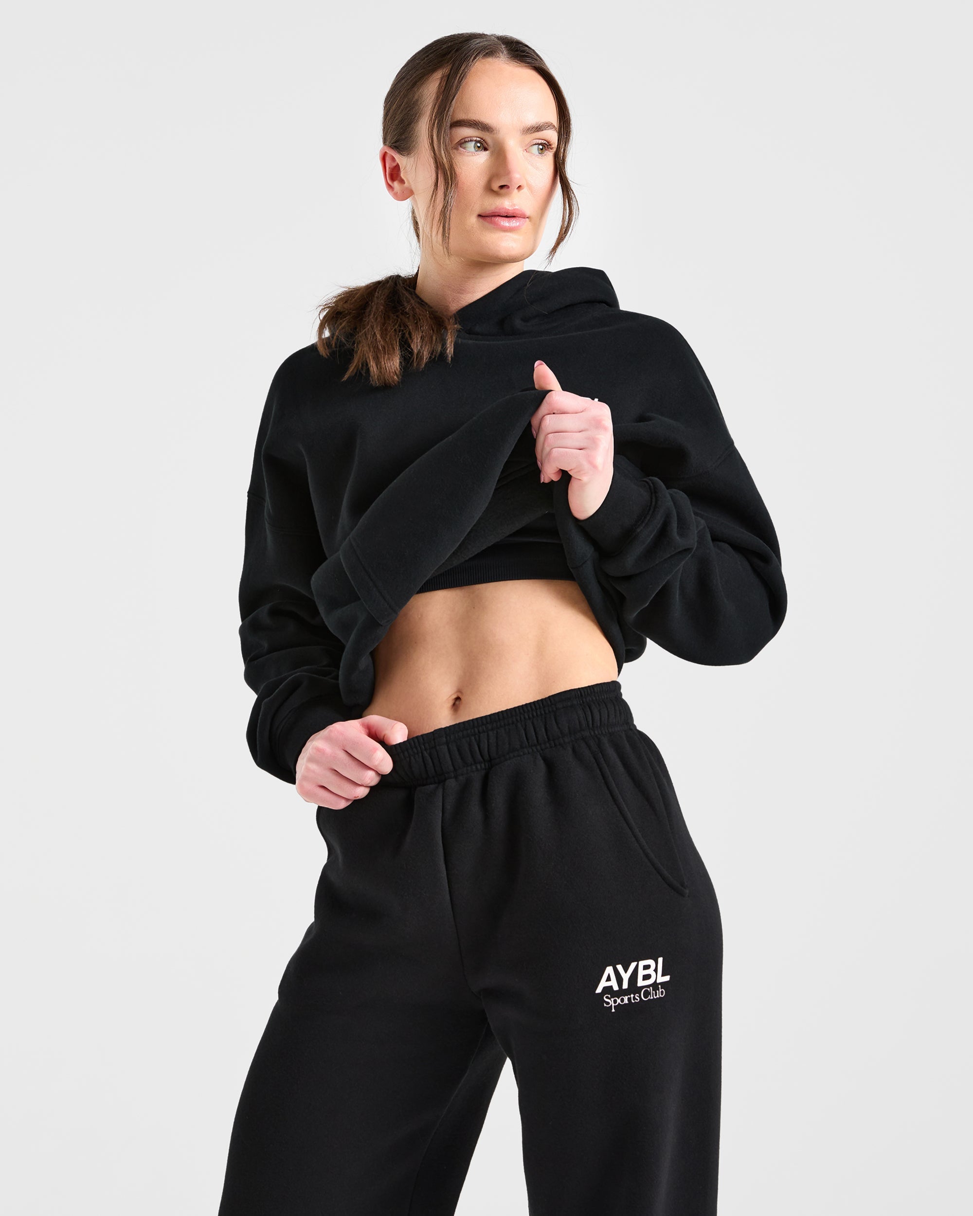 AYBL Sports Club Oversized Straight Leg Joggers - Noir/Blanc