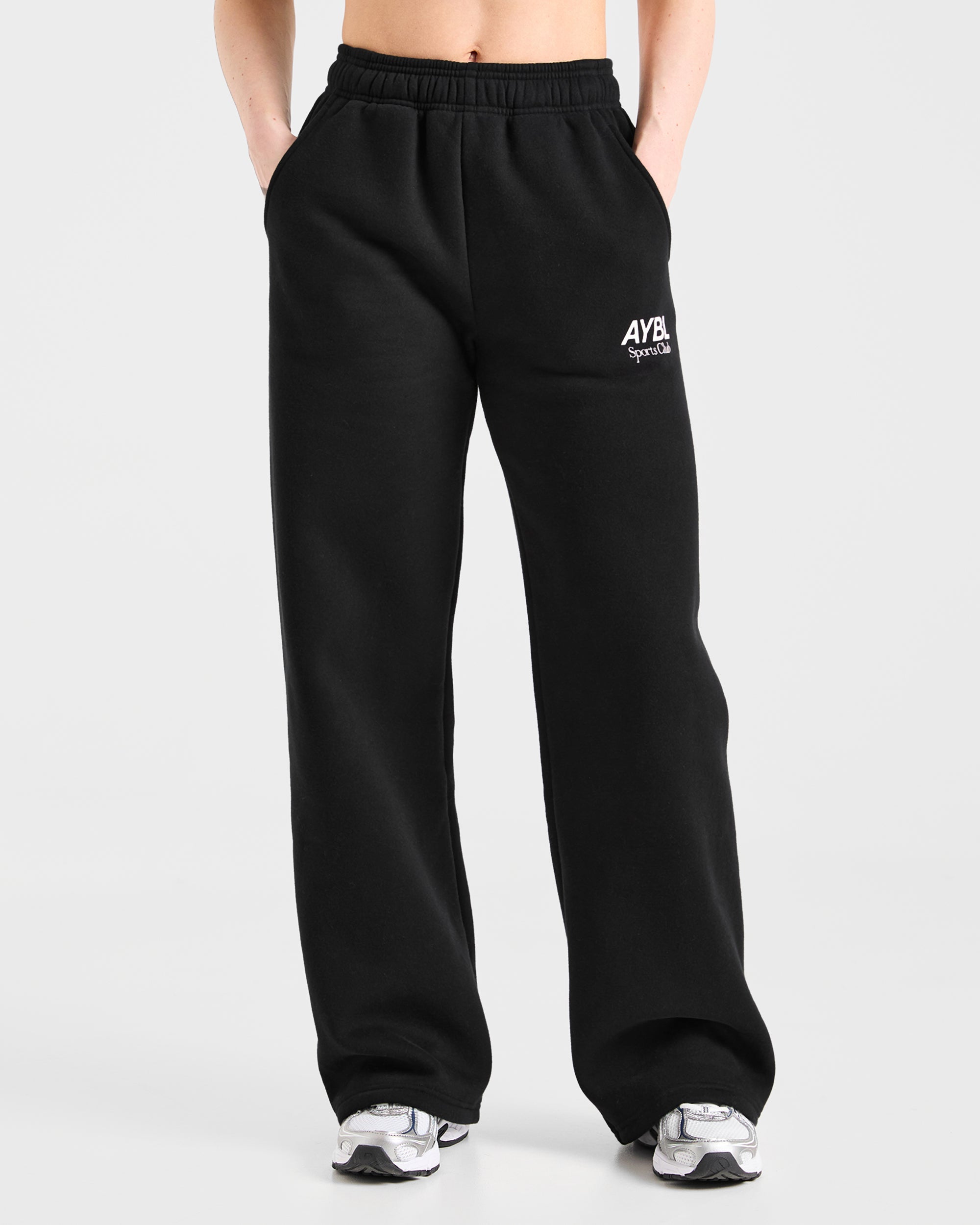 AYBL Sports Club Oversized Straight Leg Joggers - Noir/Blanc