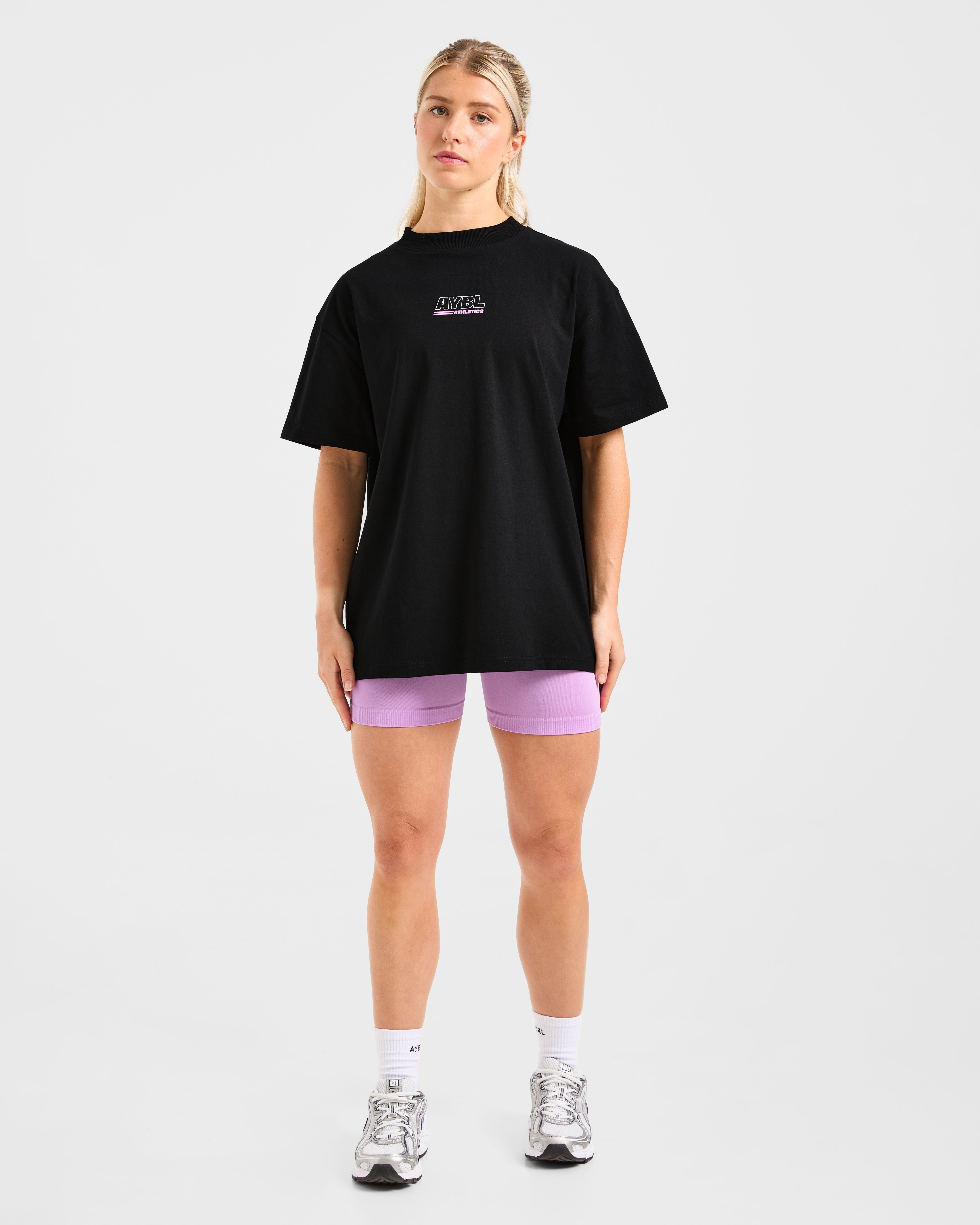 Athletics Track Oversized T Shirt - Noir/Rose