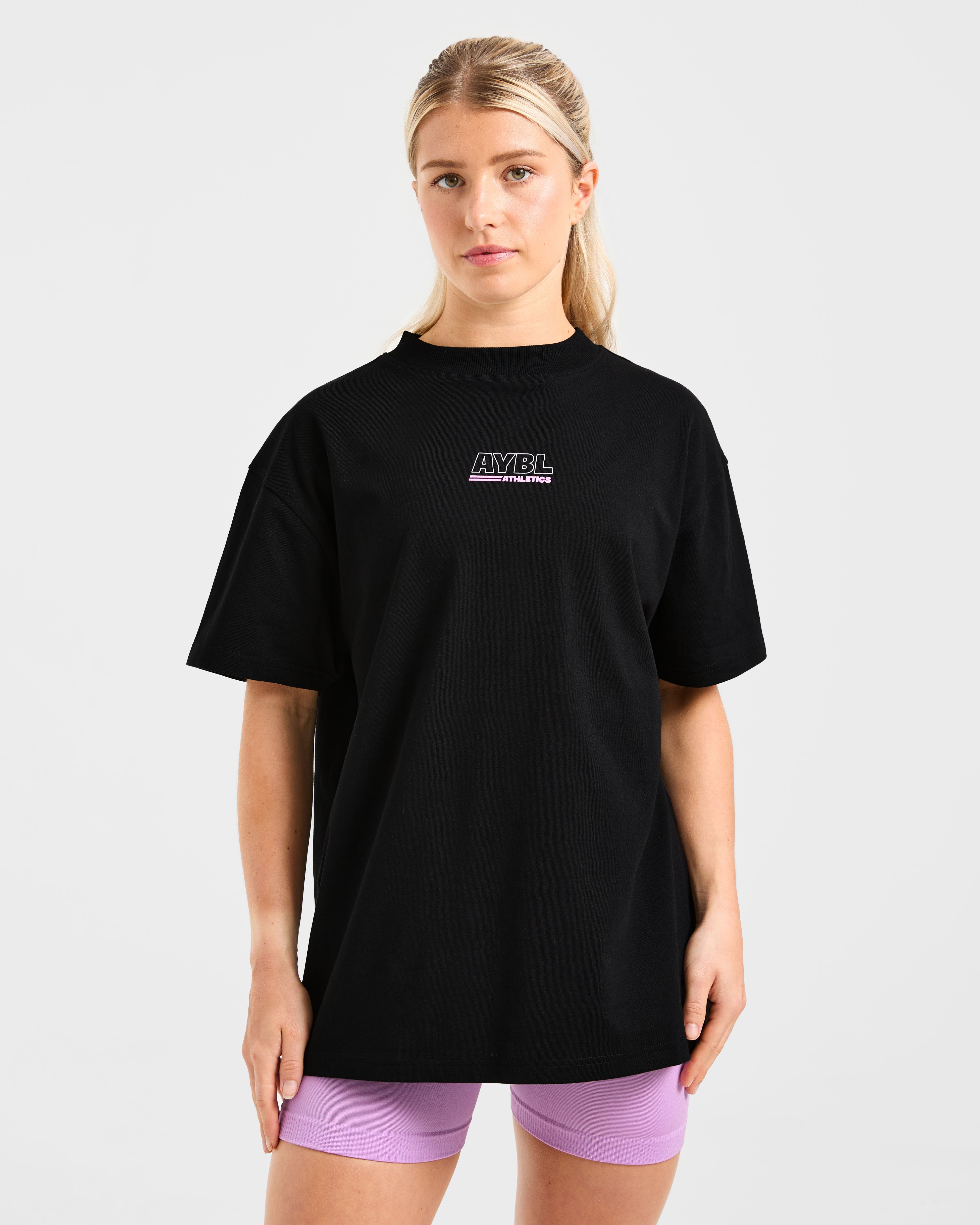 Athletics Track Oversized T Shirt - Noir/Rose