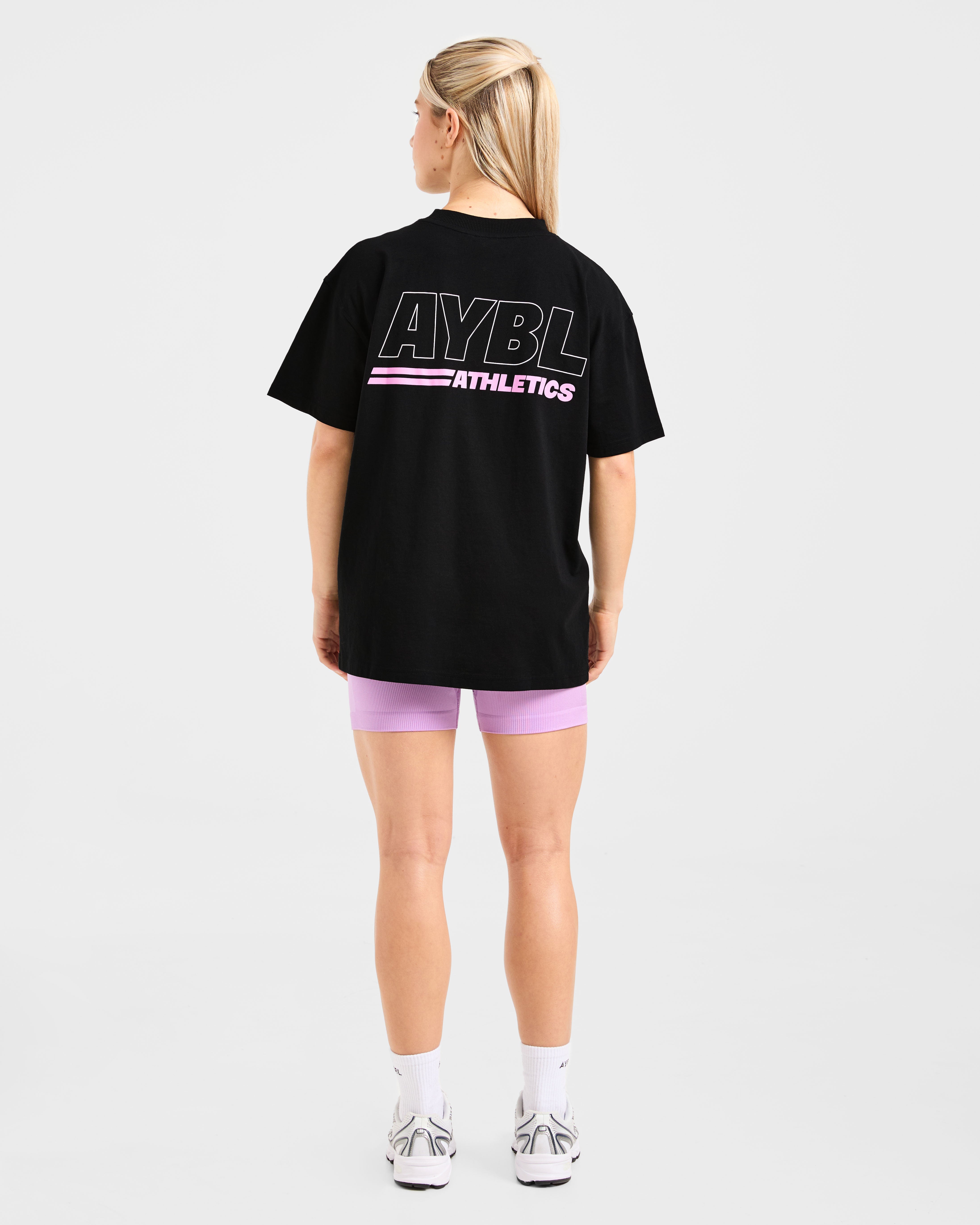 Athletics Track Oversized T Shirt - Noir/Rose