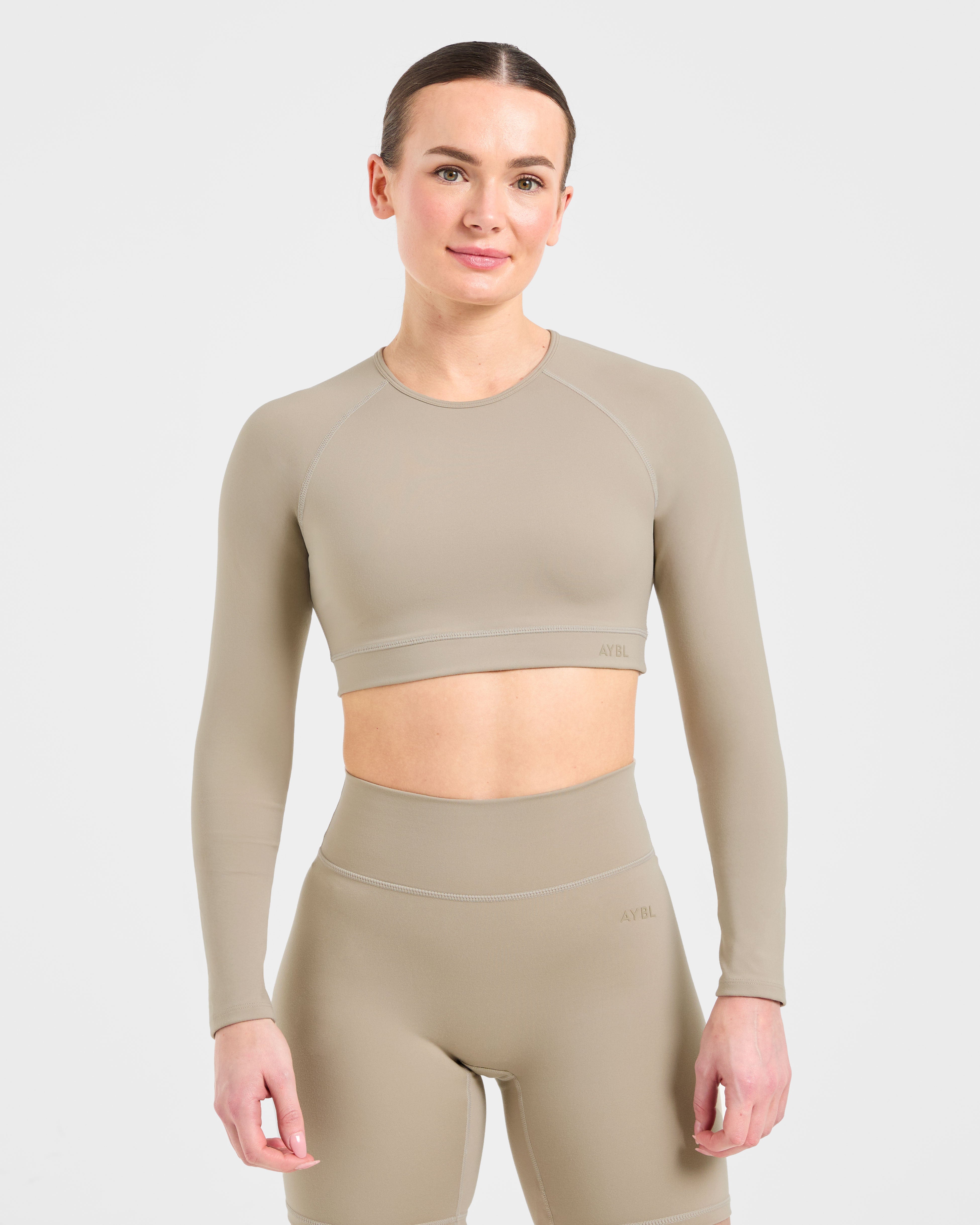 Staple Long Sleeve Crop Top - Muted Taupe