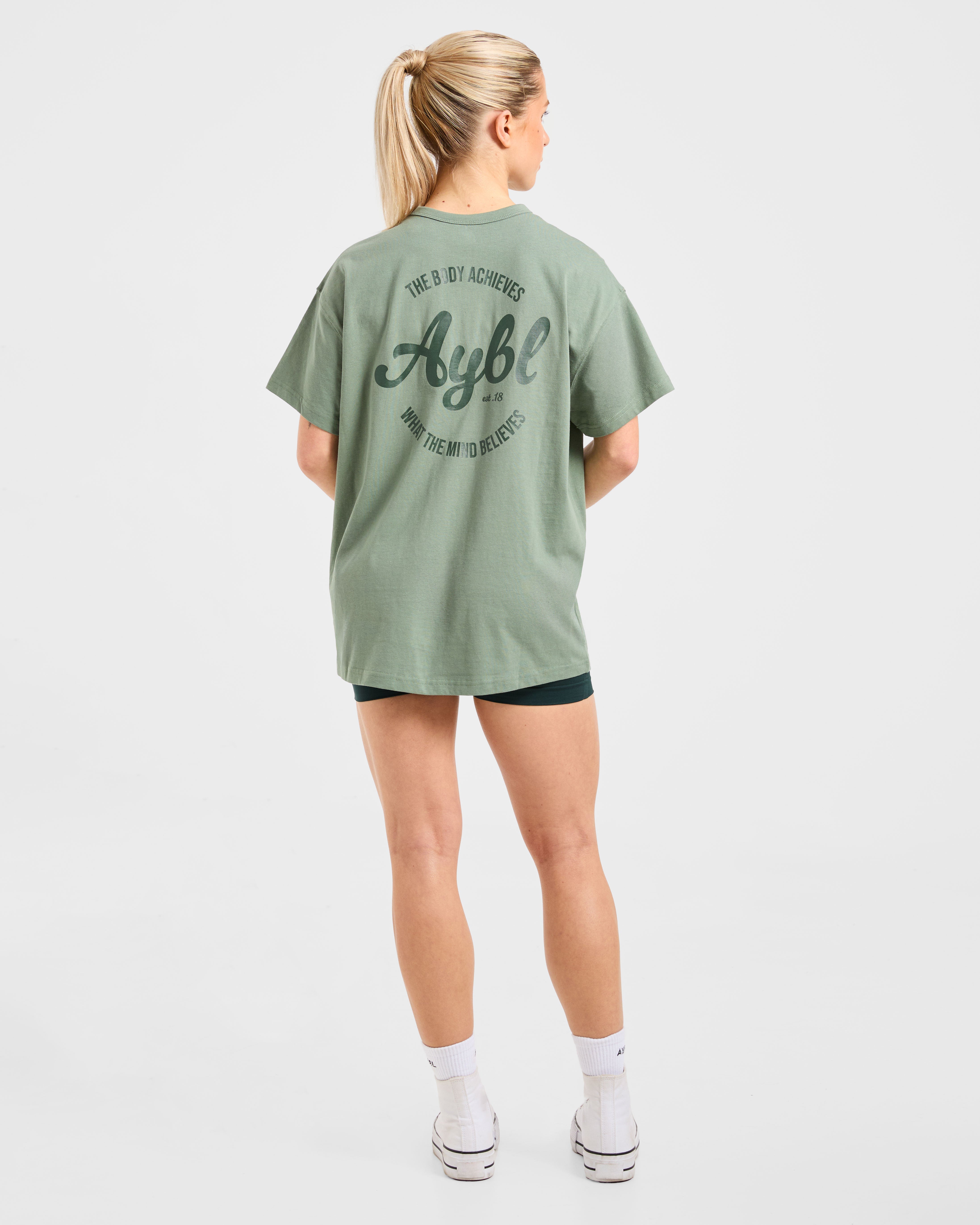 Body Achieve Mind Believe Oversized T Shirt - Vert