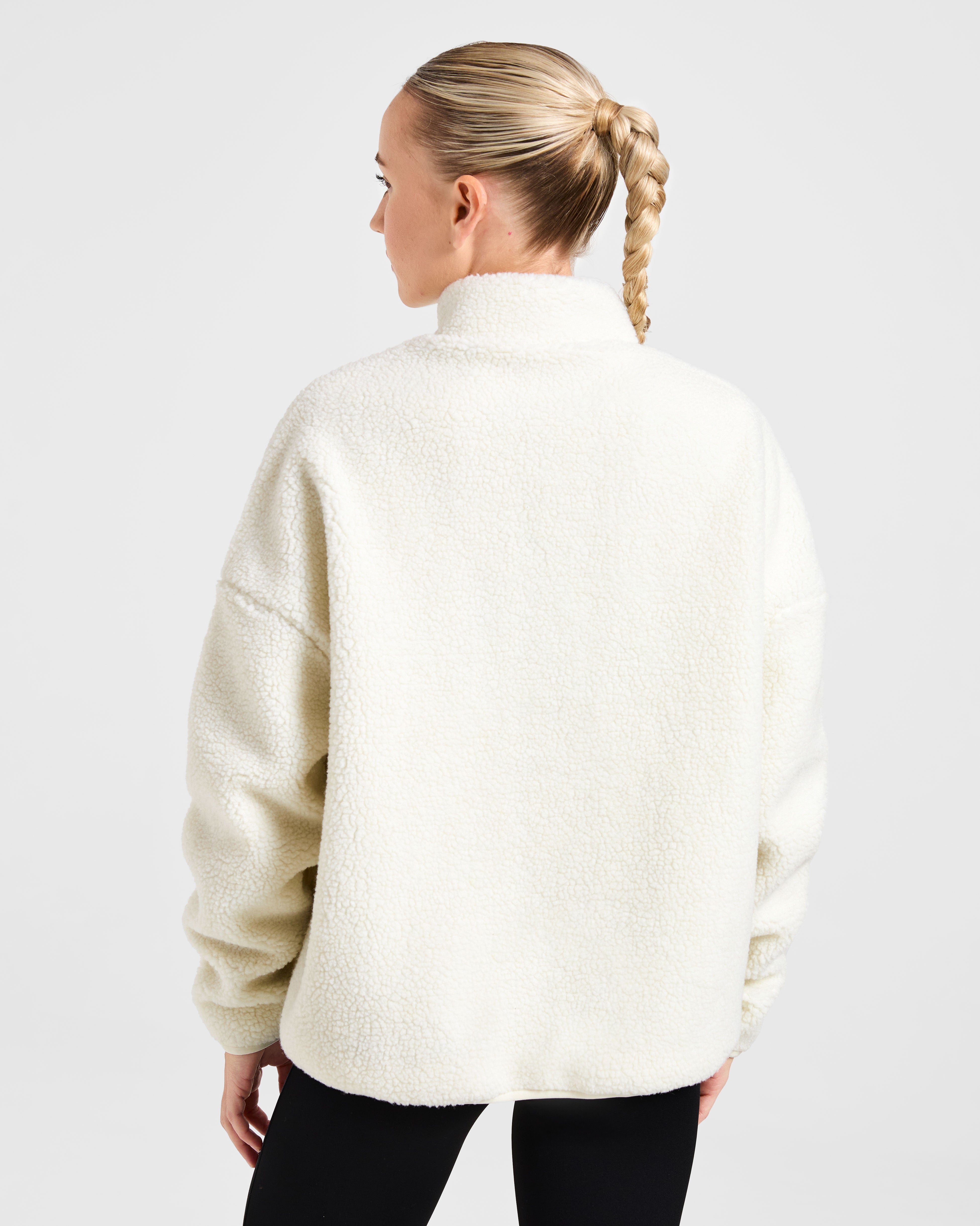 Oversized Zip Up Fleece Jacket - Crème