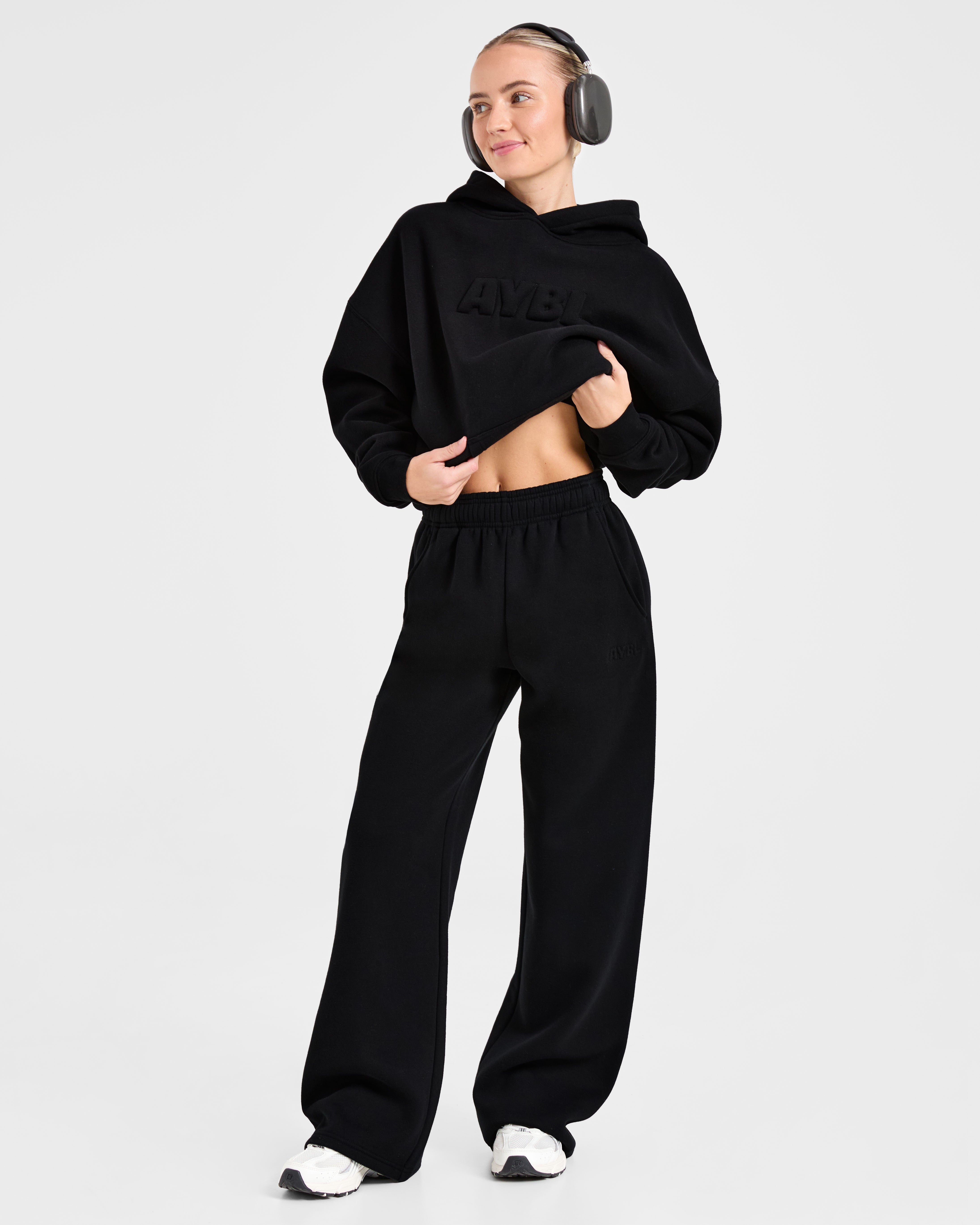 Classic Plush Oversized Straight Leg Joggers - Noir