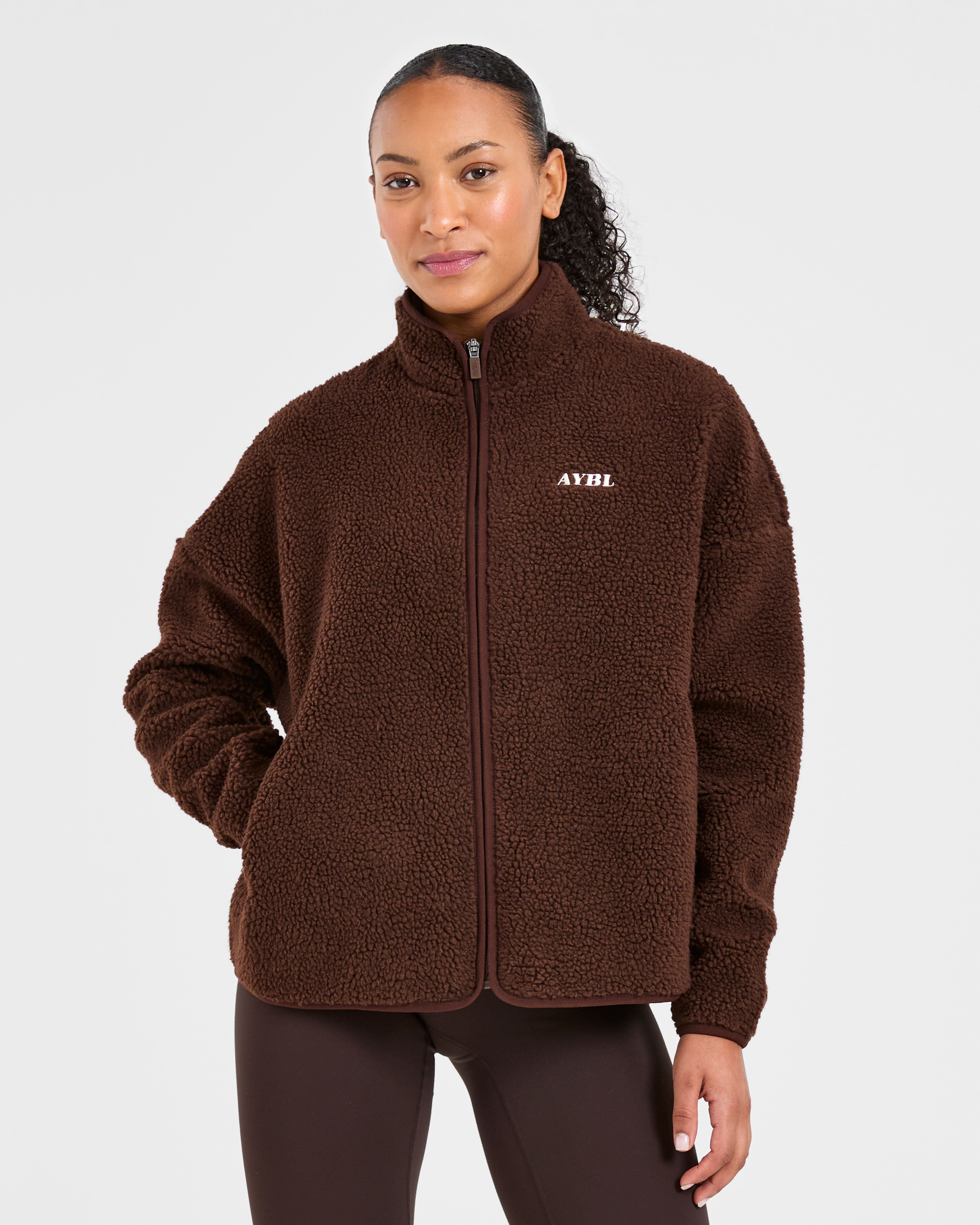 Oversized Zip Up Fleece Jacket - Marron