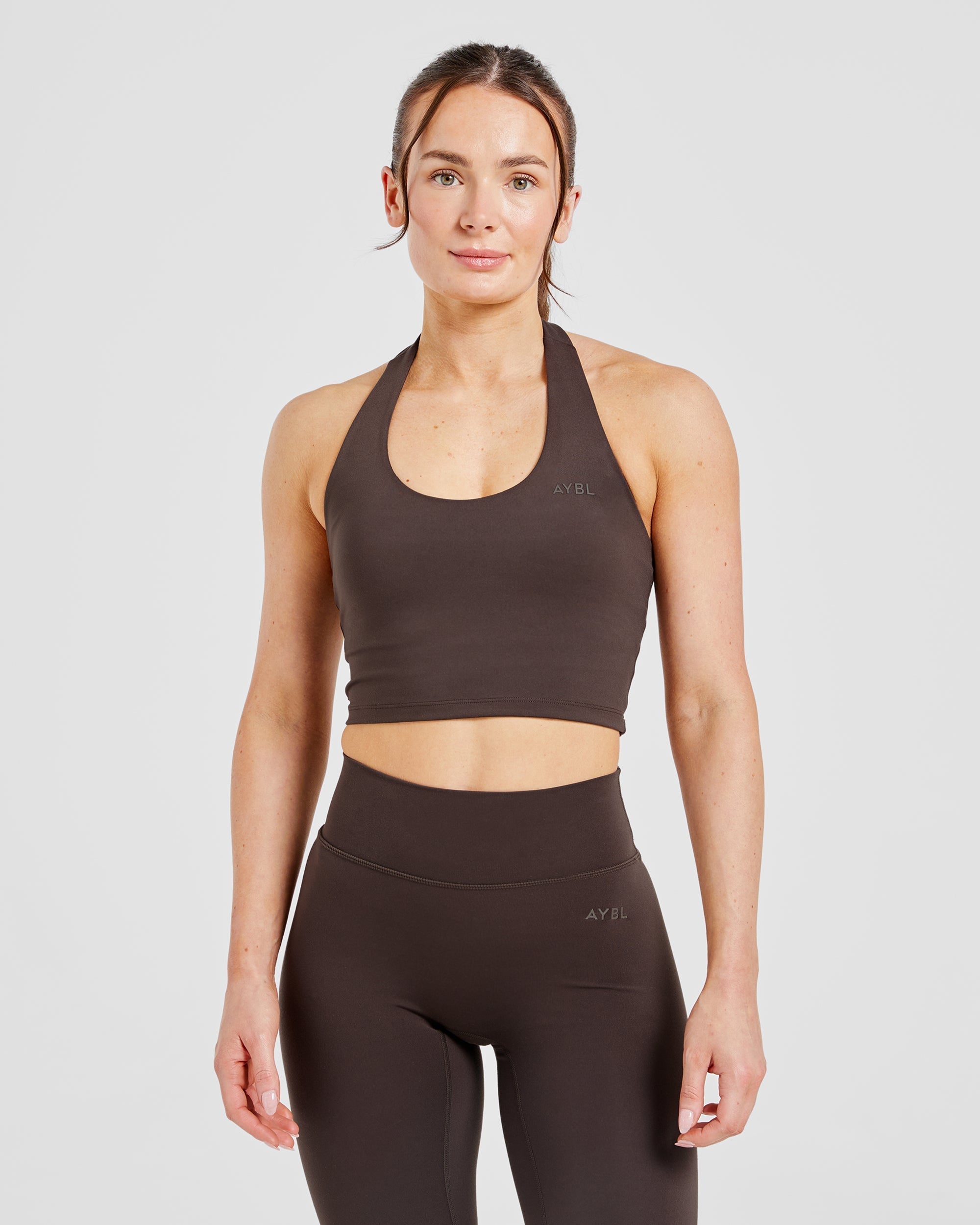 Staple Halterneck Crop Top - Coffee Brun