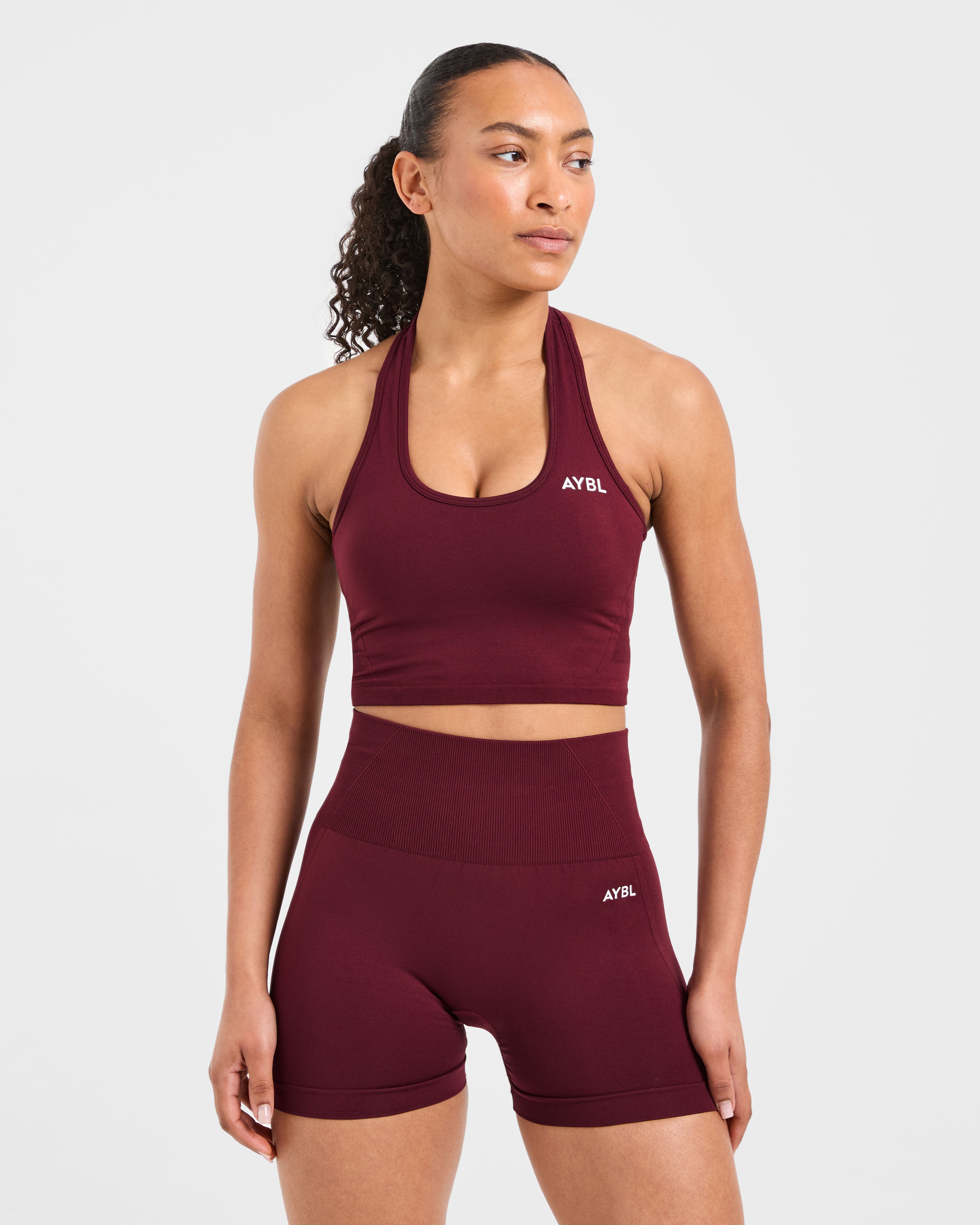 Empower Seamless Halterneck Crop Top - Rouge Wine