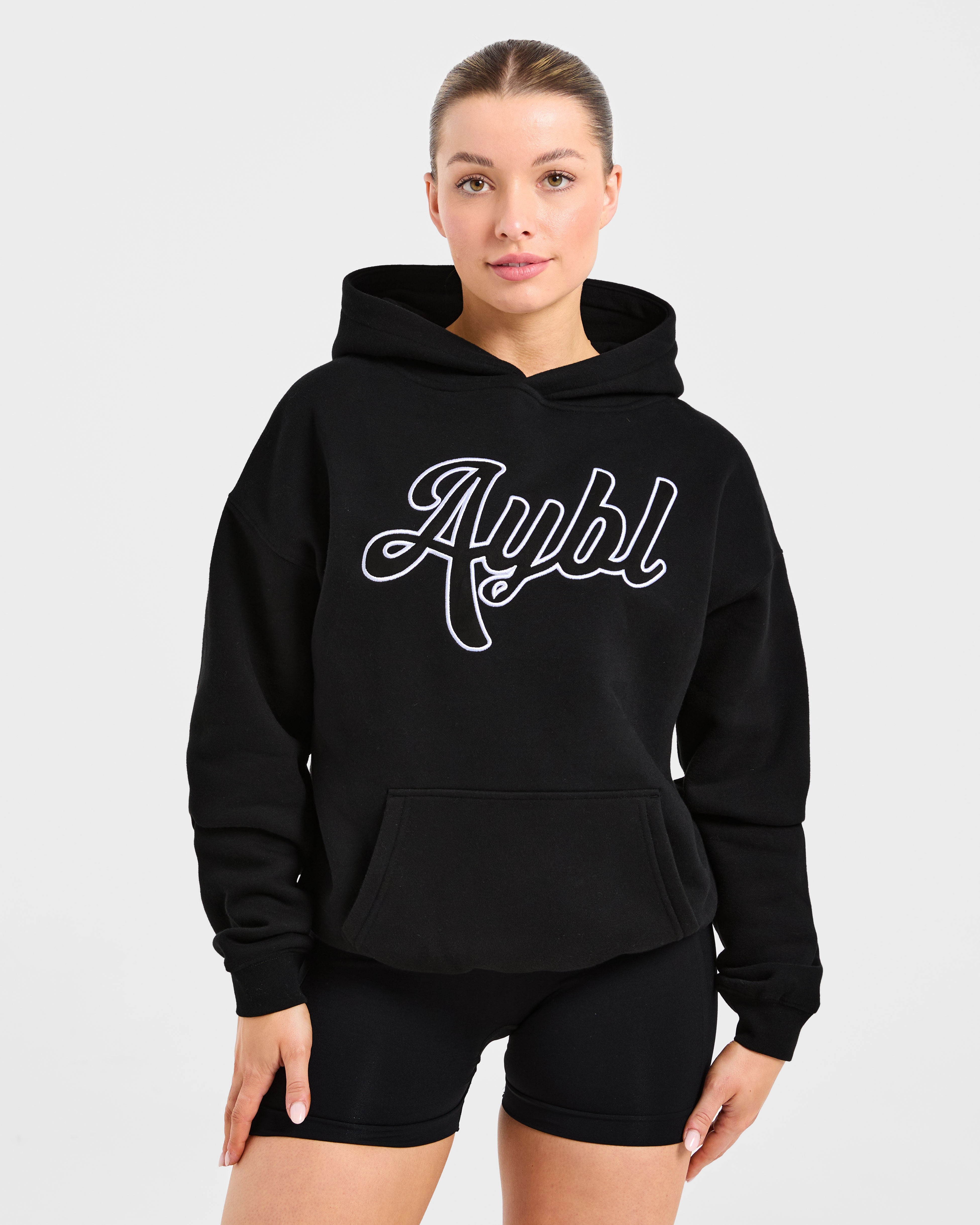Script Embroidered Oversized Hoodie - Noir
