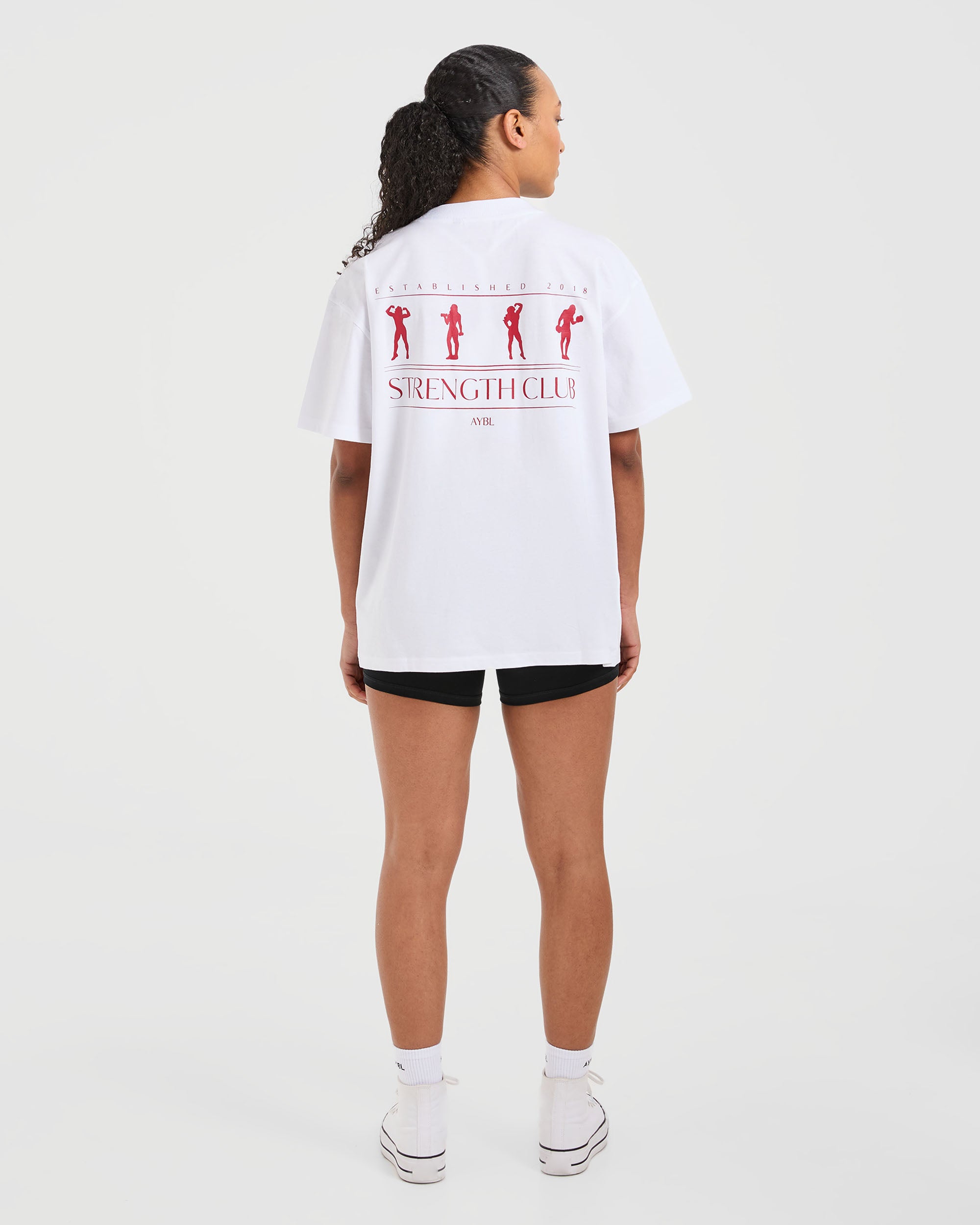 Strength Club Oversized T Shirt - White/Rouge