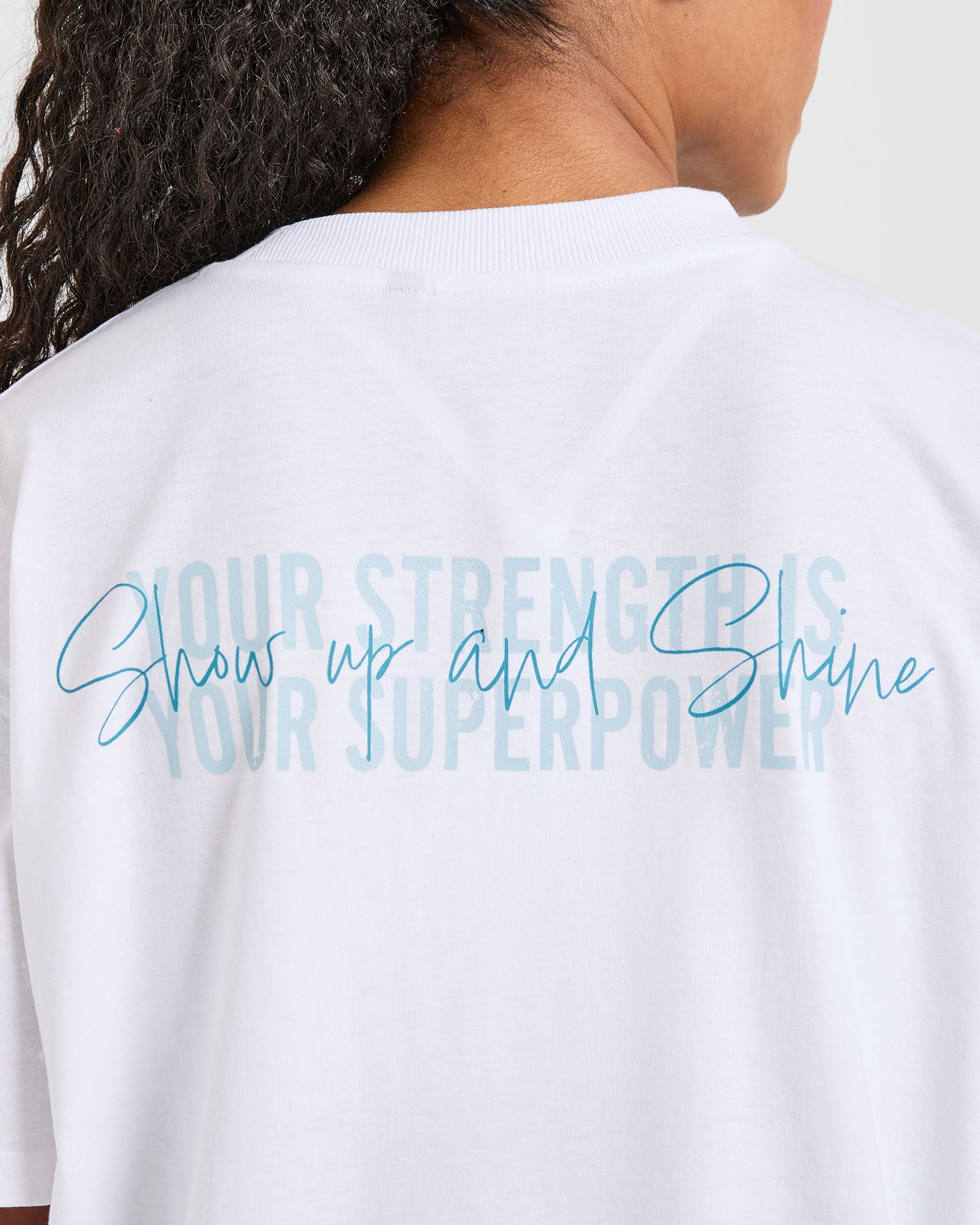 Show Up Oversized T Shirt - Blanc/Bleu