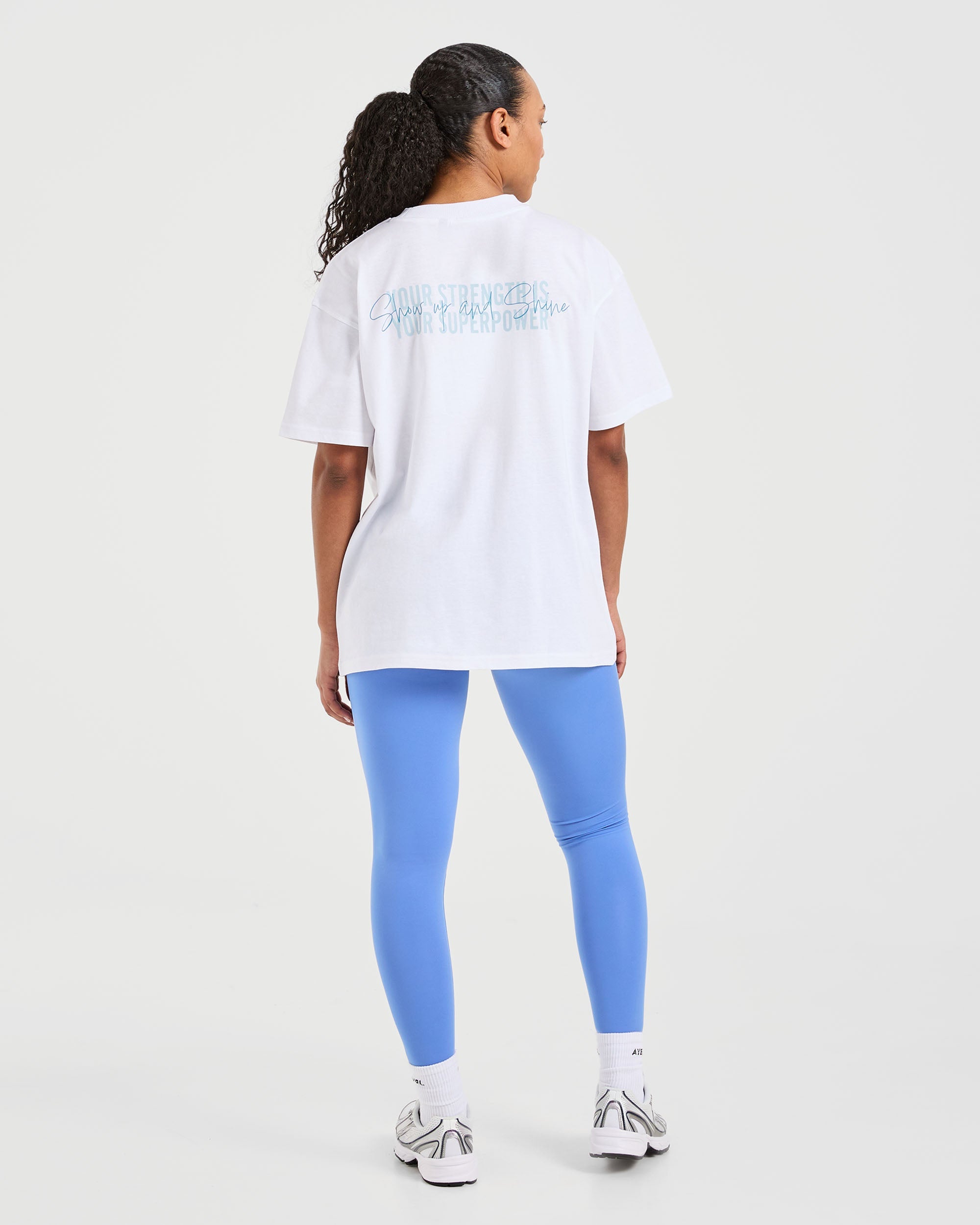 Show Up Oversized T Shirt - Blanc/Bleu
