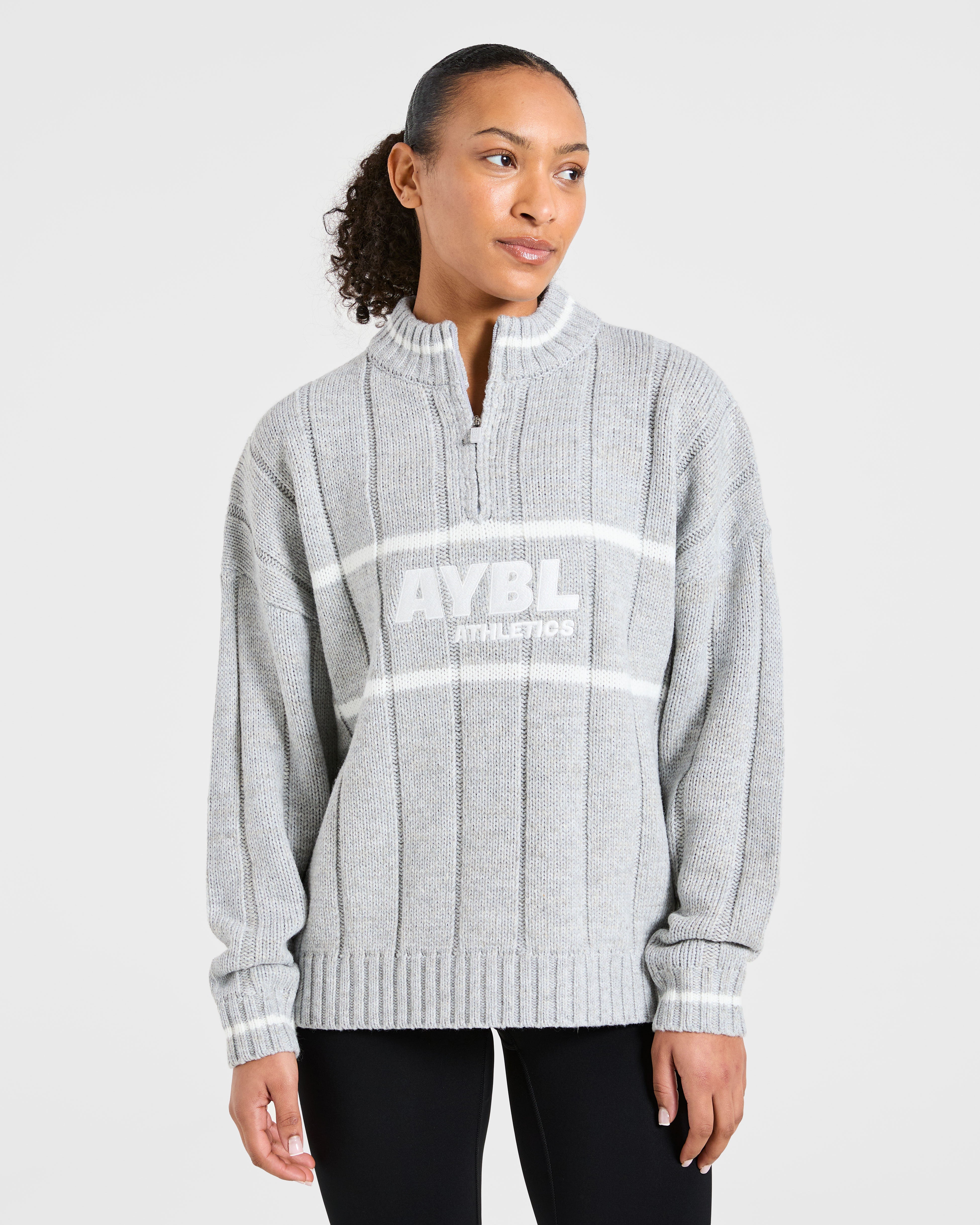 Athletics Oversized Knitted 1/4 Zip - Gris Marl