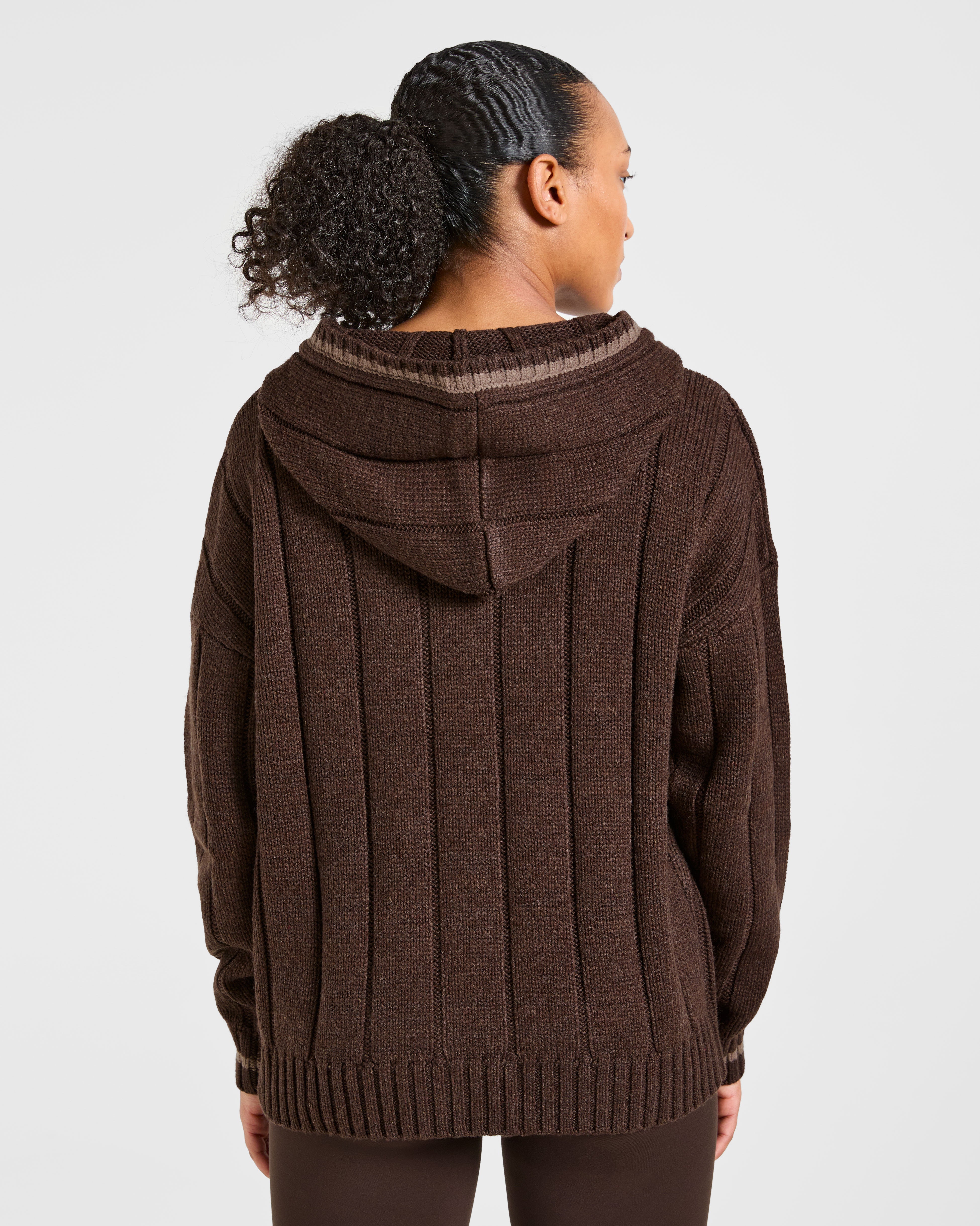 Athletics Oversized Knitted Hoodie - Marron