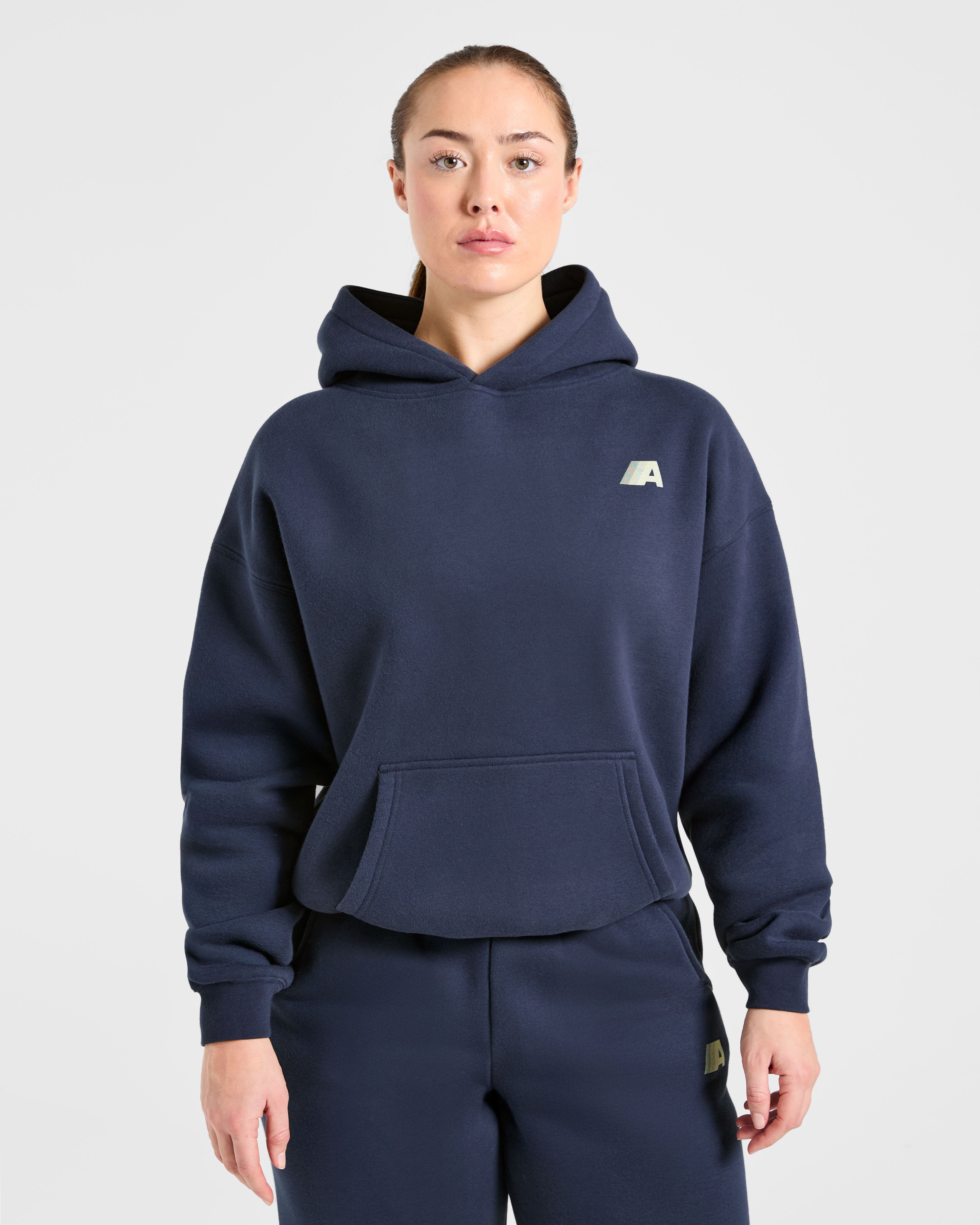 Retro Athletics Oversized Hoodie - Navy/Jaune