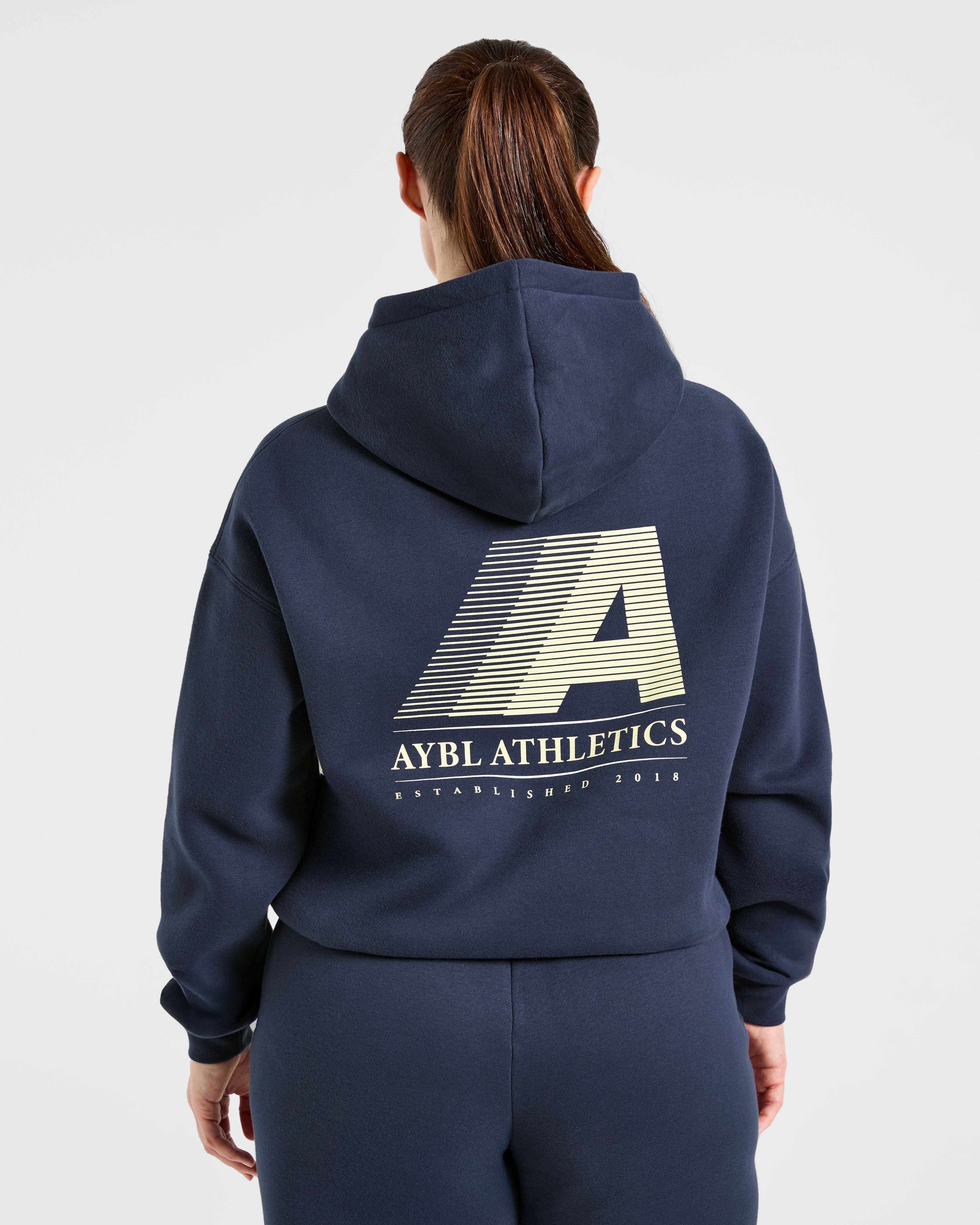 Retro Athletics Oversized Hoodie - Navy/Jaune