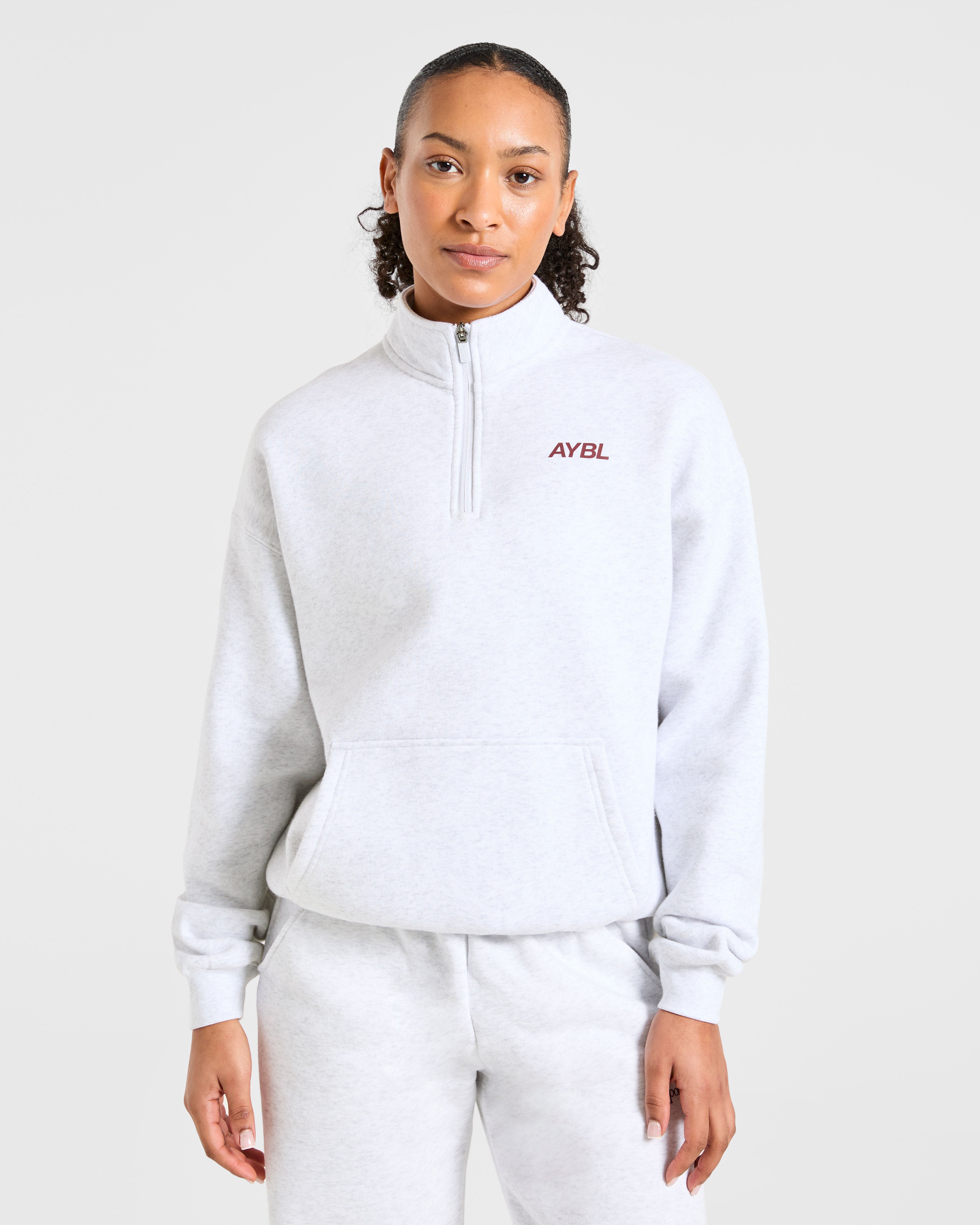 Sports Club Oversized 1/4 Zip Pullover - Gris Marl/Burgundy