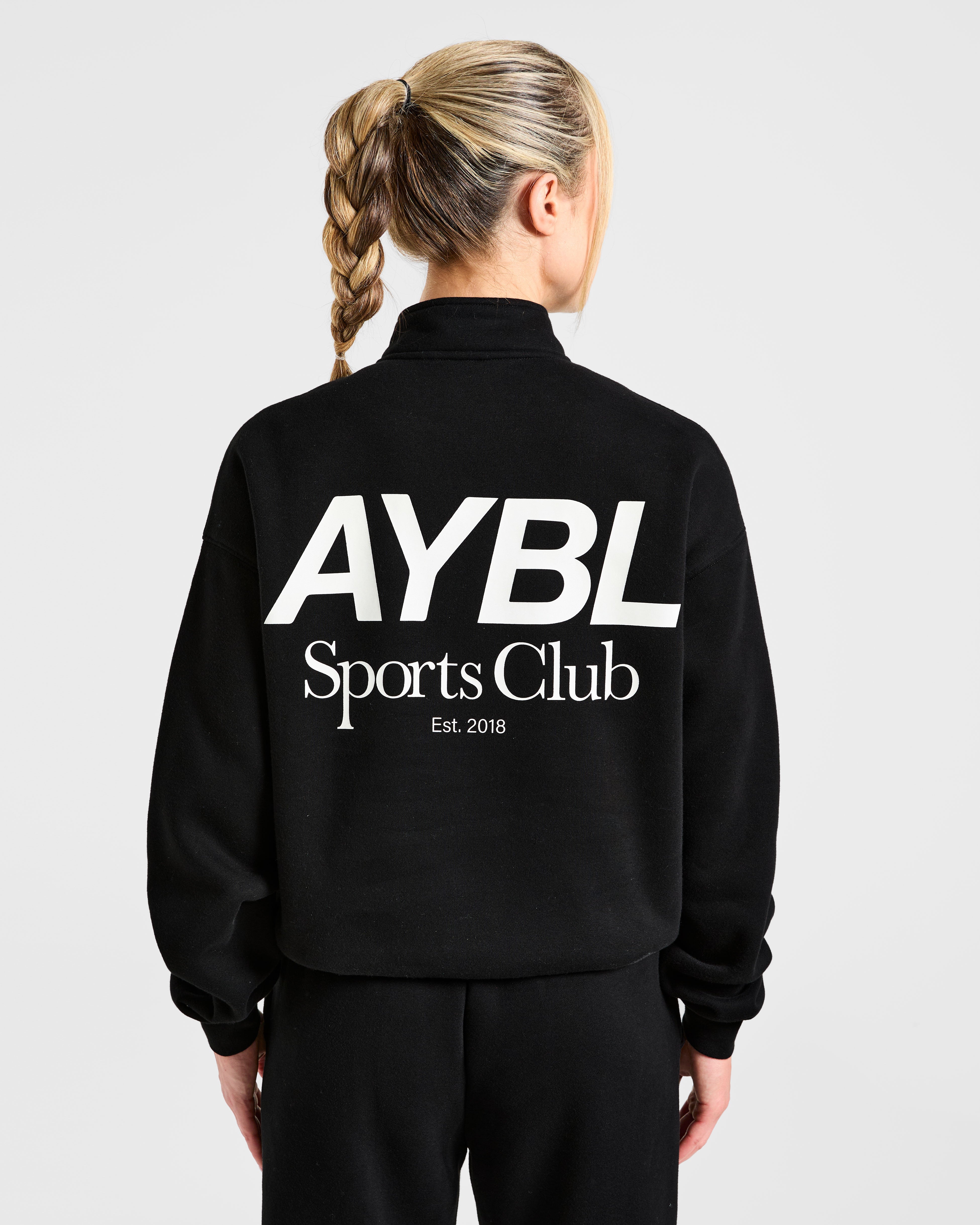 Sports Club Oversized 1/4 Zip Pullover - Noir/Blanc