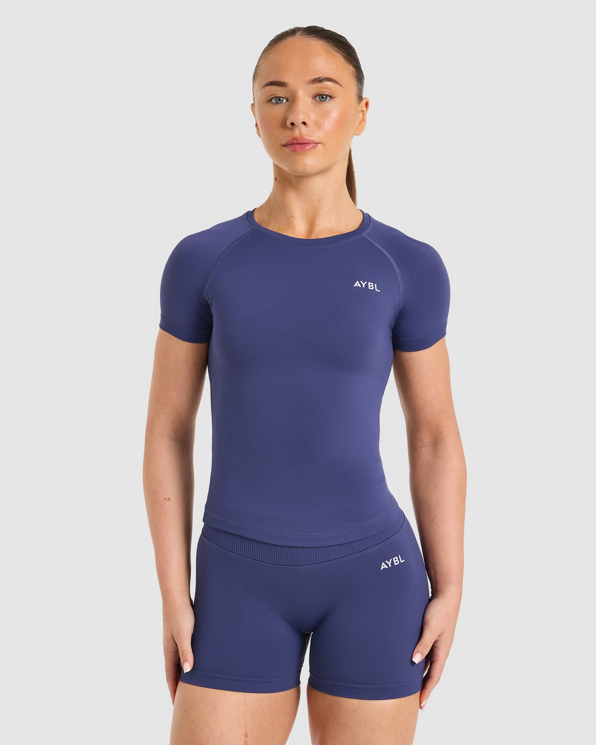 Enhance Seamless Short Sleeve Top - Storm Bleu