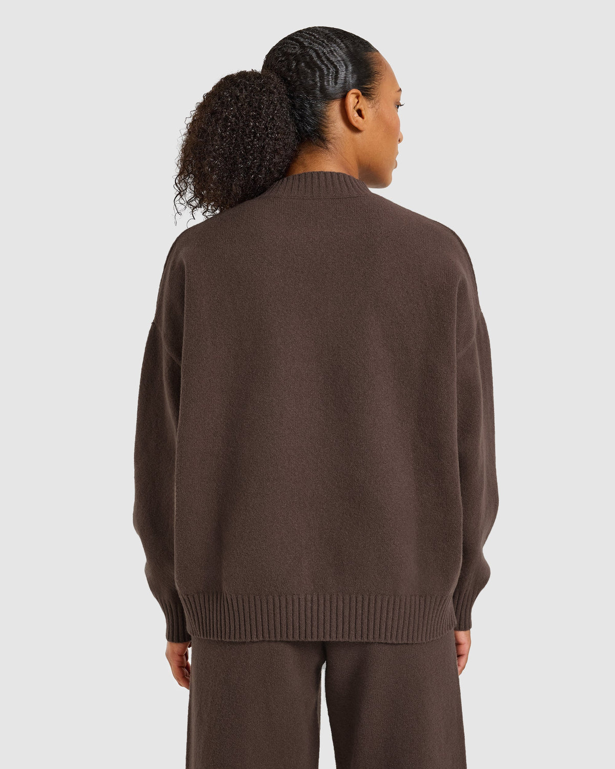 Varsity Oversized Knitted 1/4 Zip Pullover - Marron