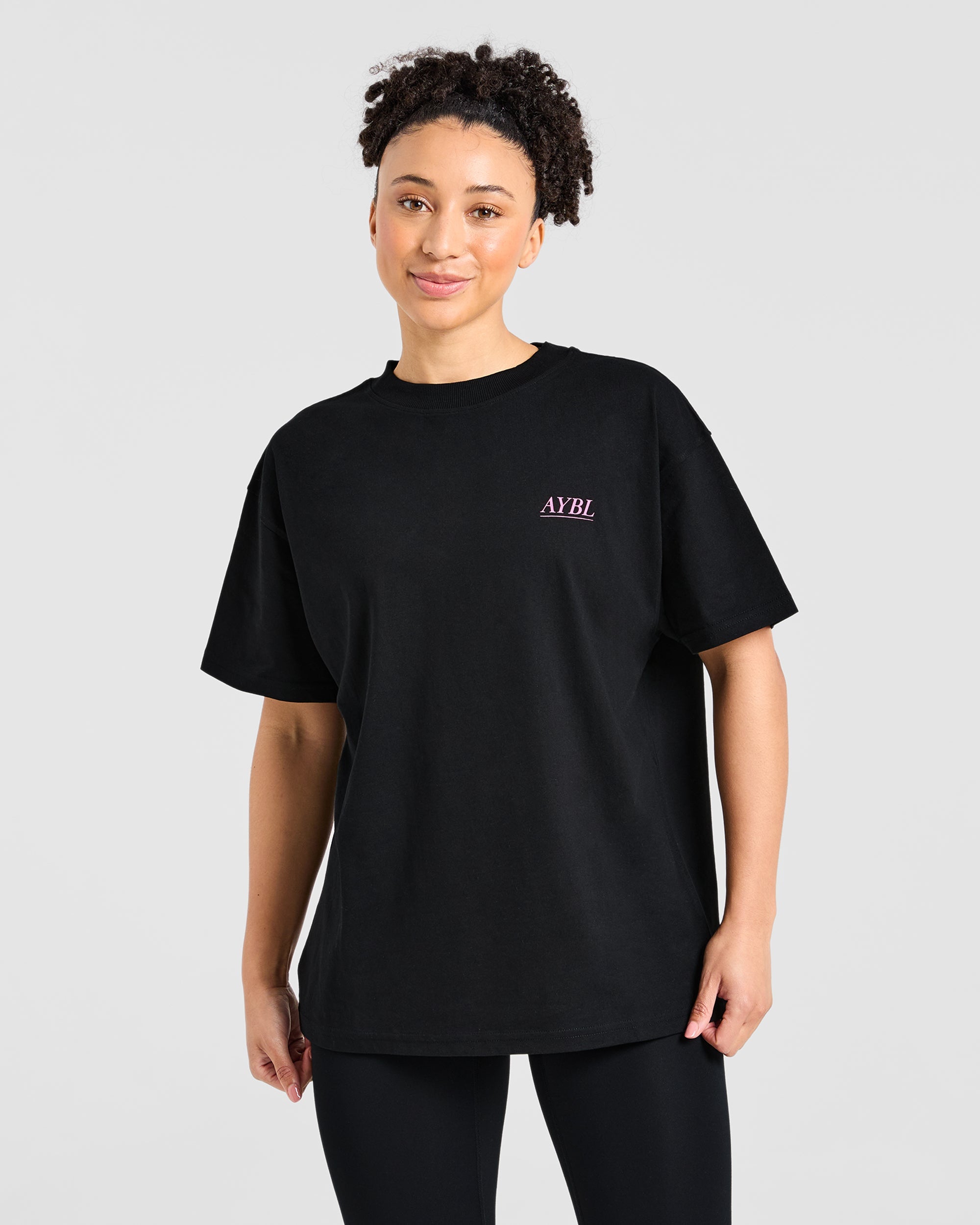 Power Lifting Illustration T Shirt - Noir/Rose