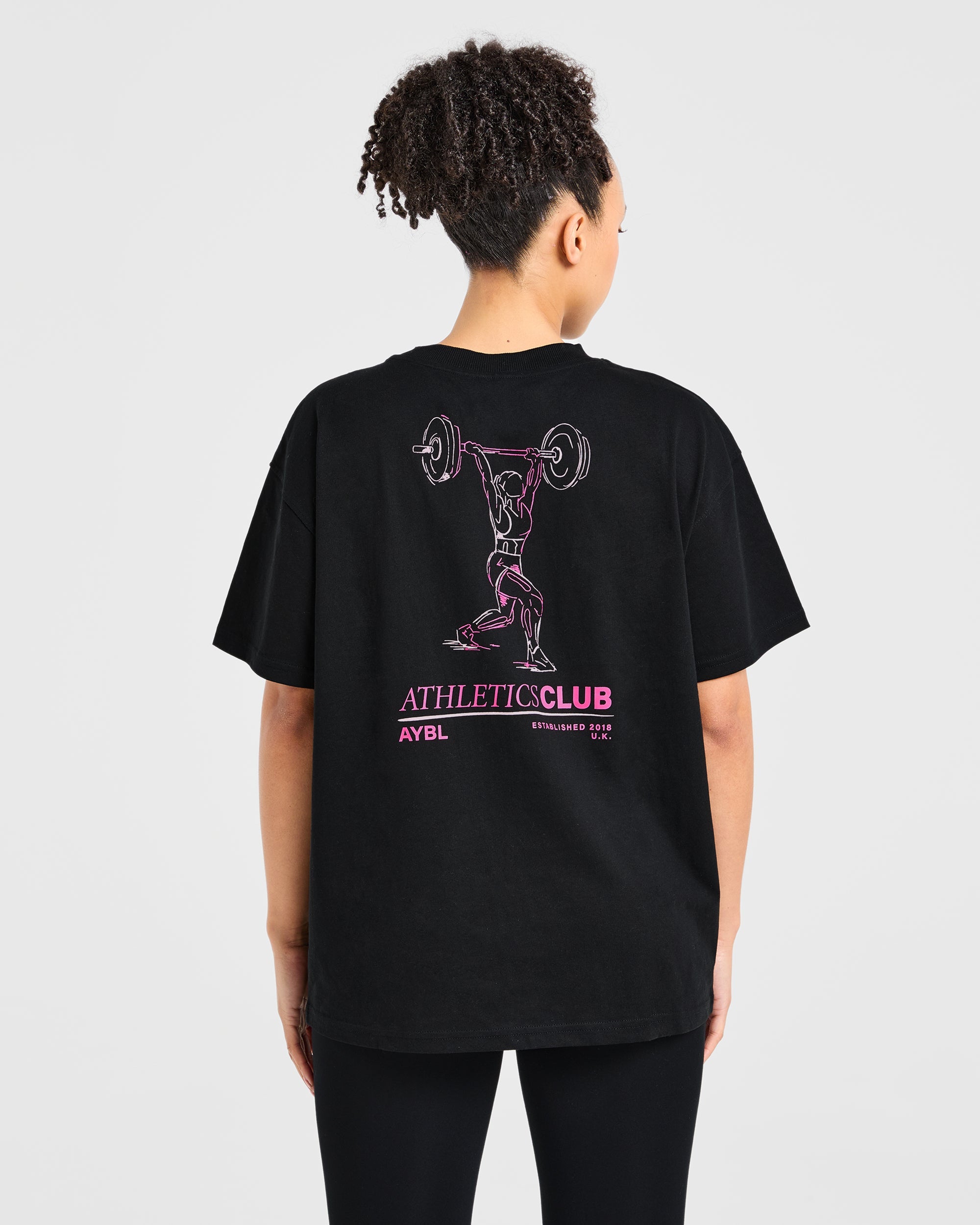 Power Lifting Illustration T Shirt - Noir/Rose