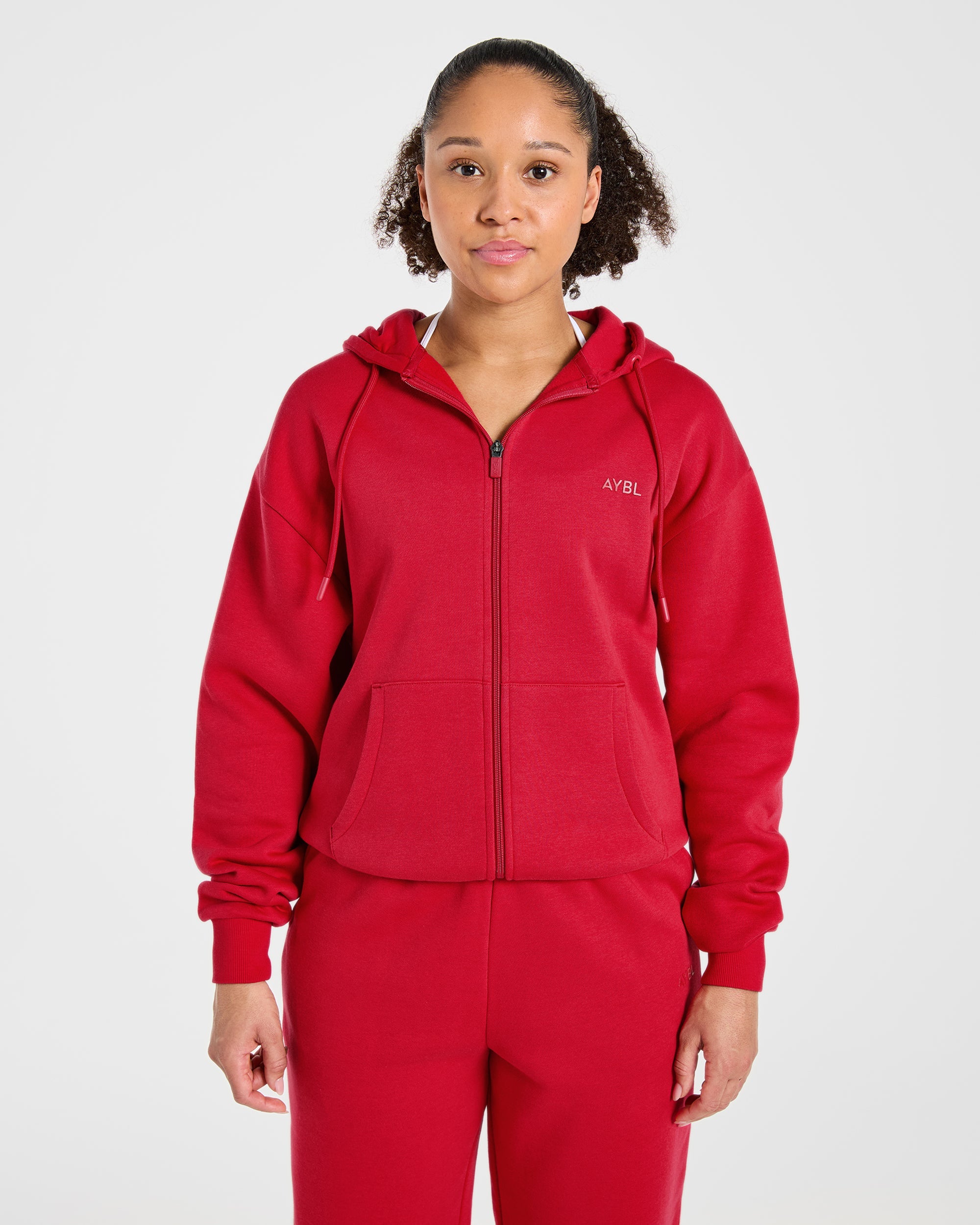 Lifestyle Oversized Zip Up Hoodie - Rouge