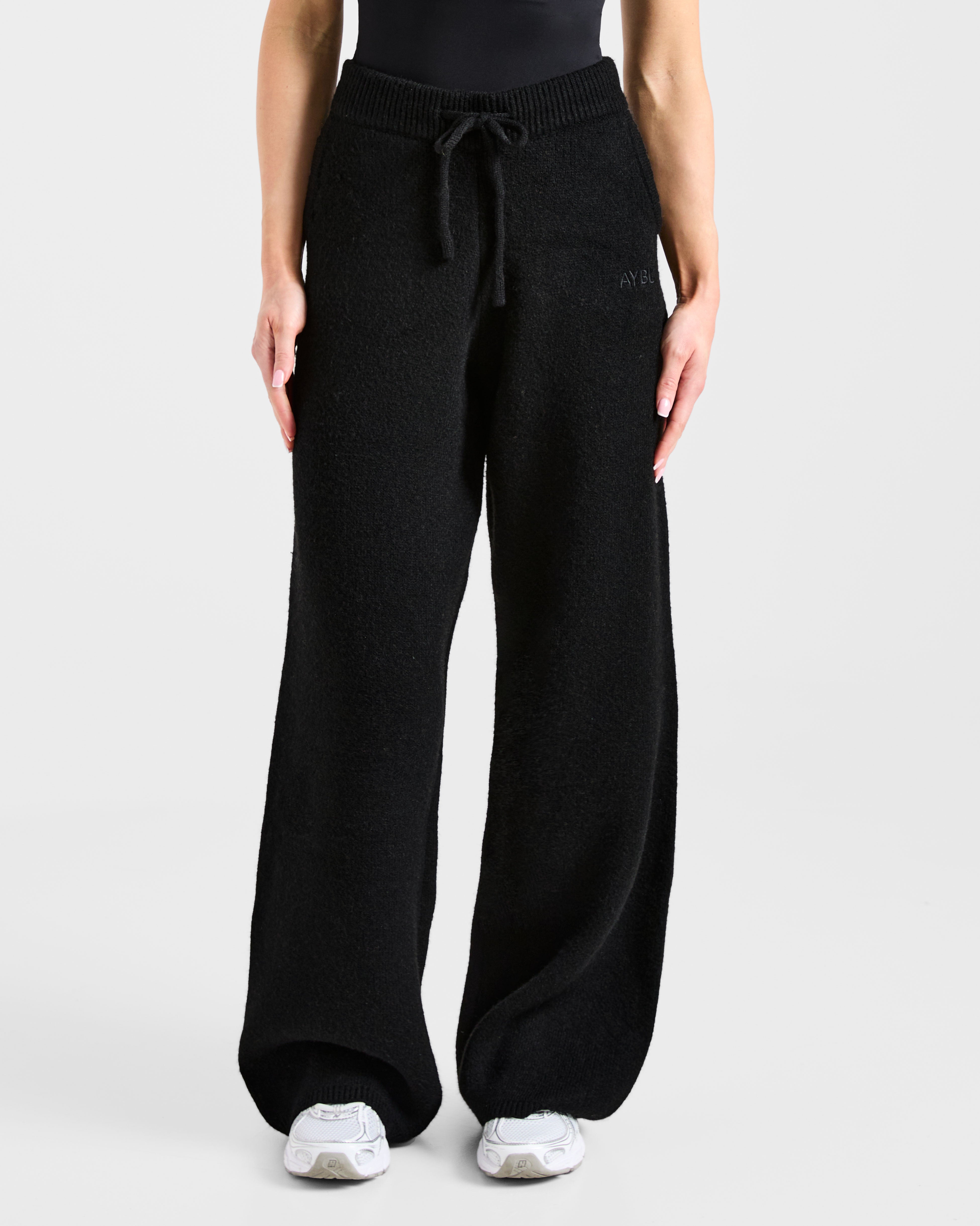 Soft Oversized Knitted Straight Leg Joggers - Noir