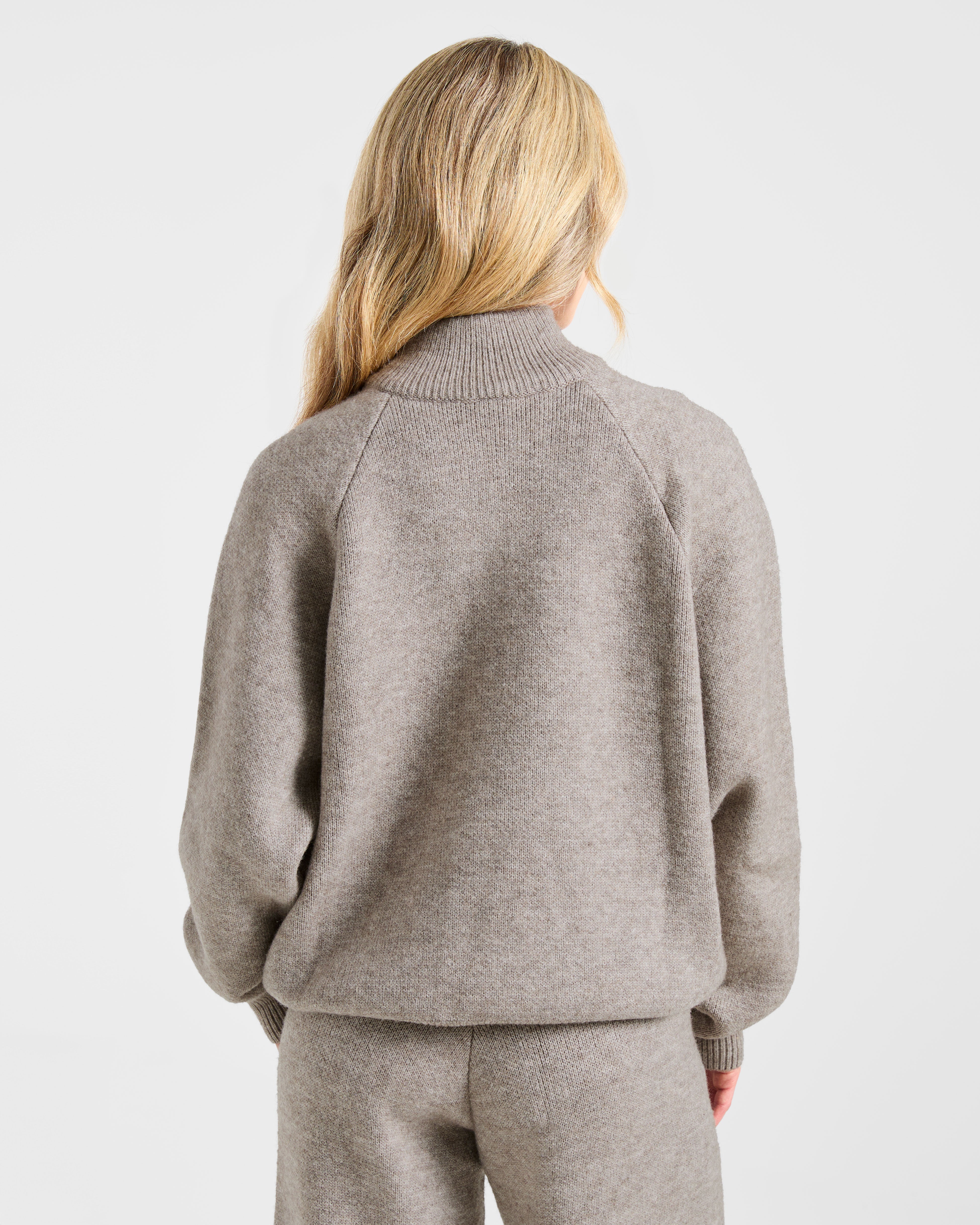 Soft Oversized Knitted 1/4 Zip - Marron Marl