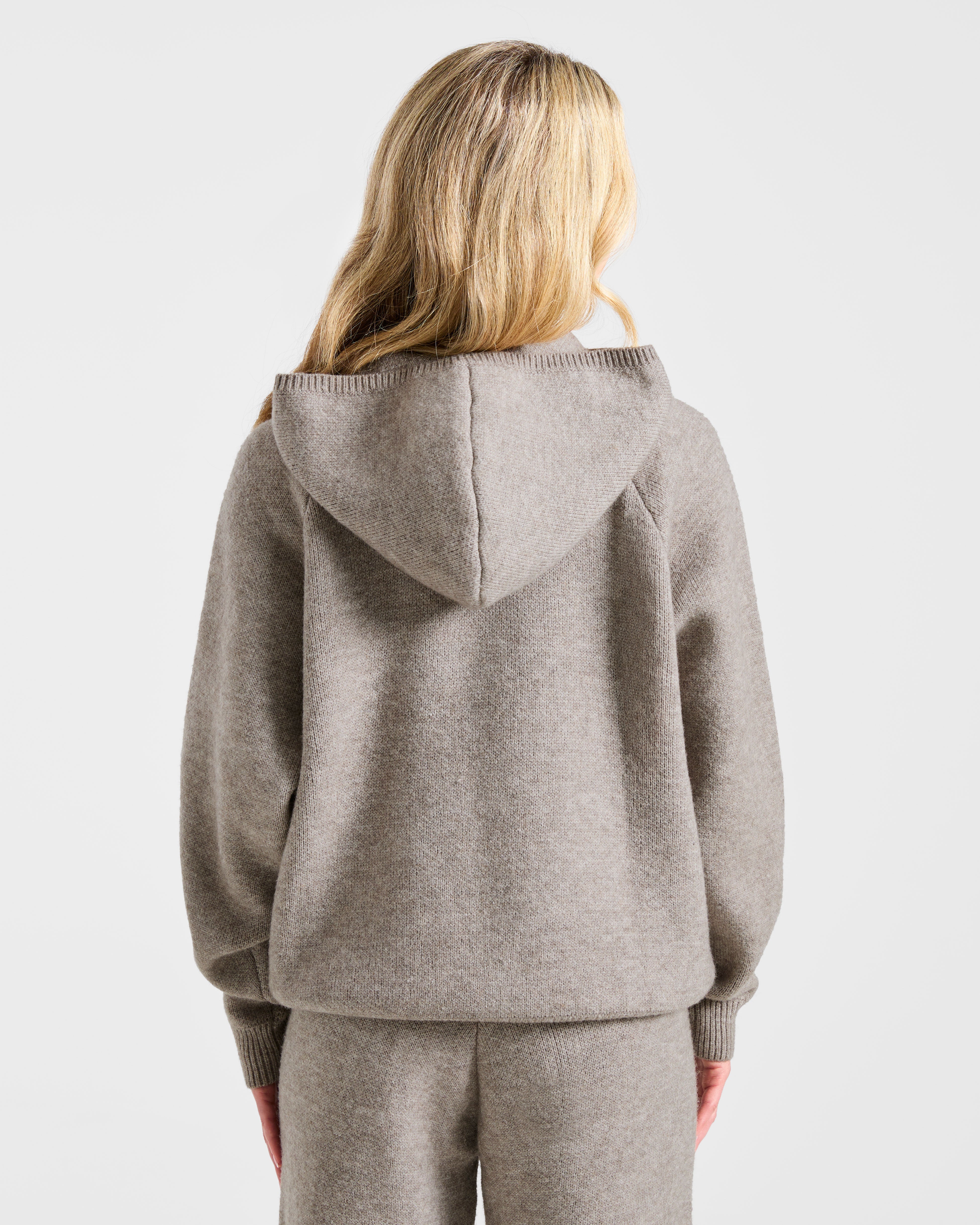 Soft Oversized Knitted Hoodie - Marron Marl