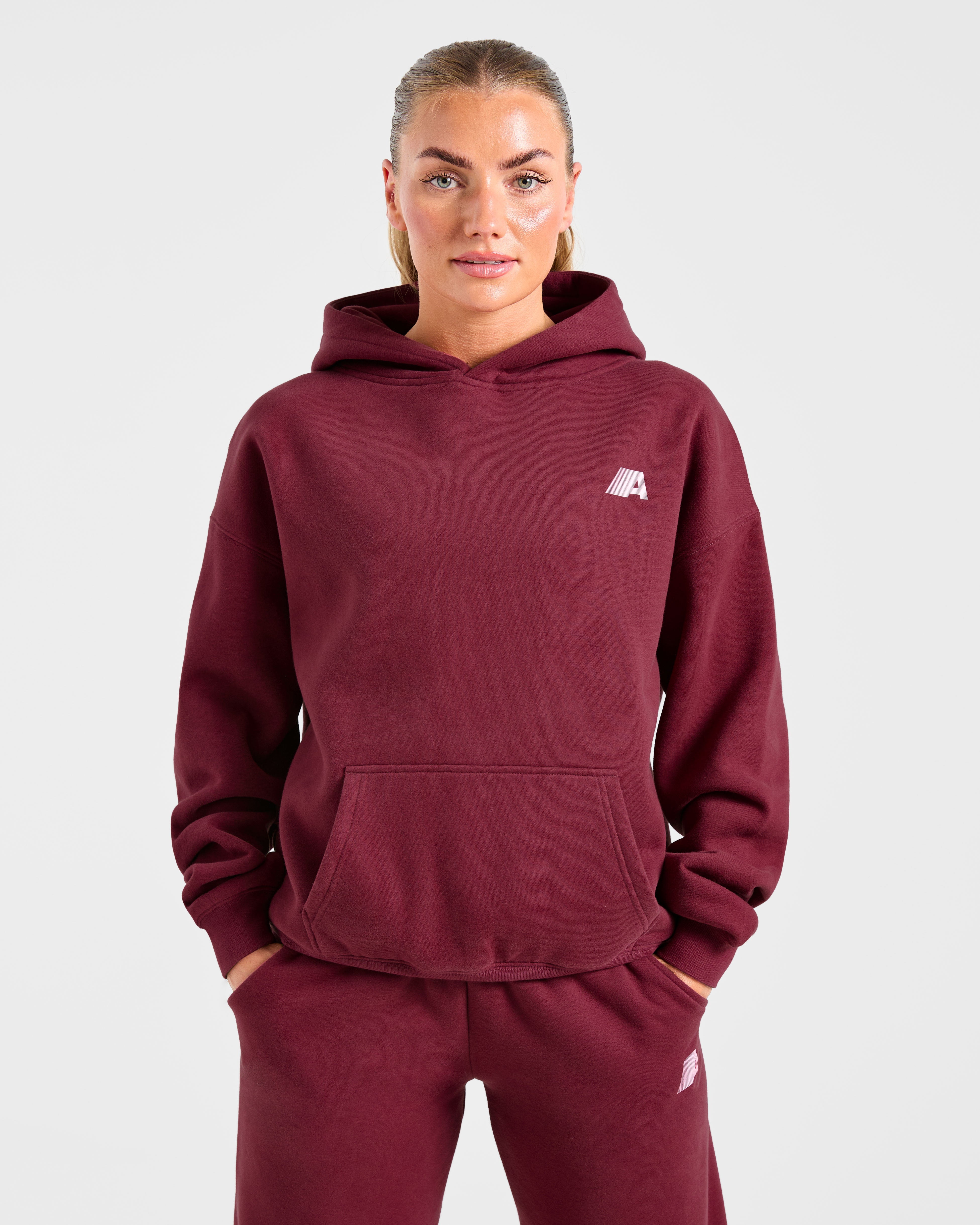 Retro Athletics Oversized Hoodie - Deep Raspberry/Rose