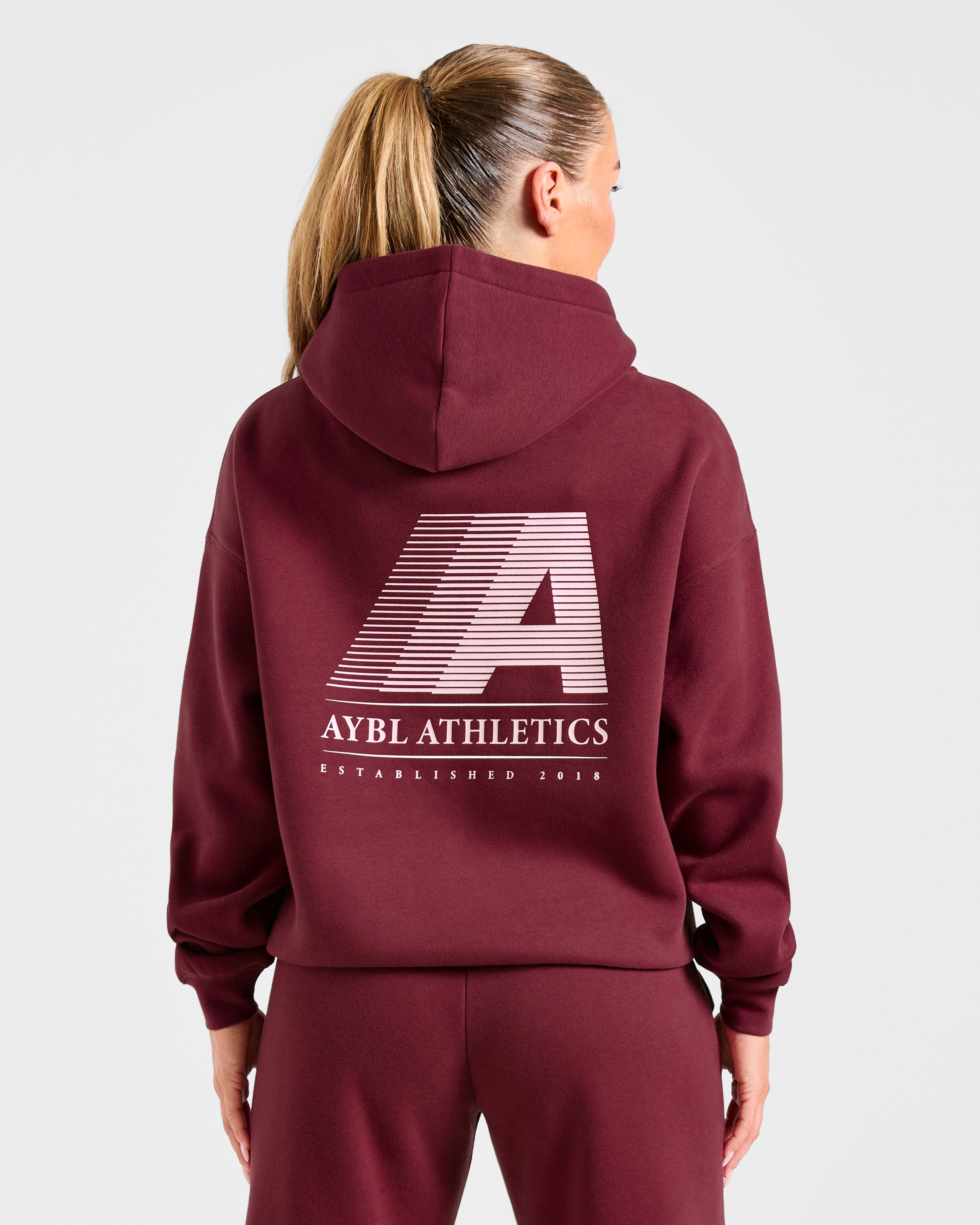 Retro Athletics Oversized Hoodie - Deep Raspberry/Rose