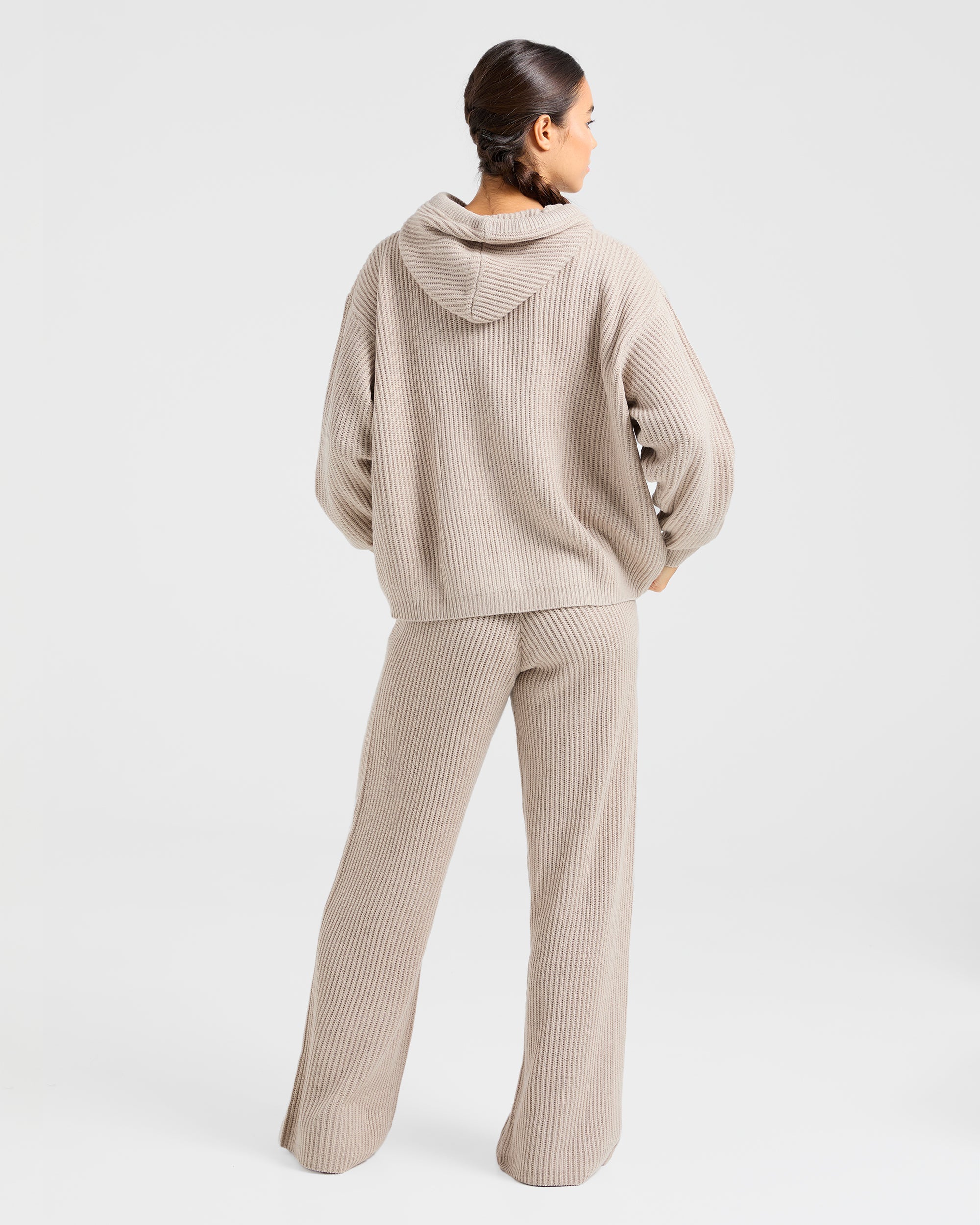 Lounge Oversized Knit Hoodie - Taupe Brun