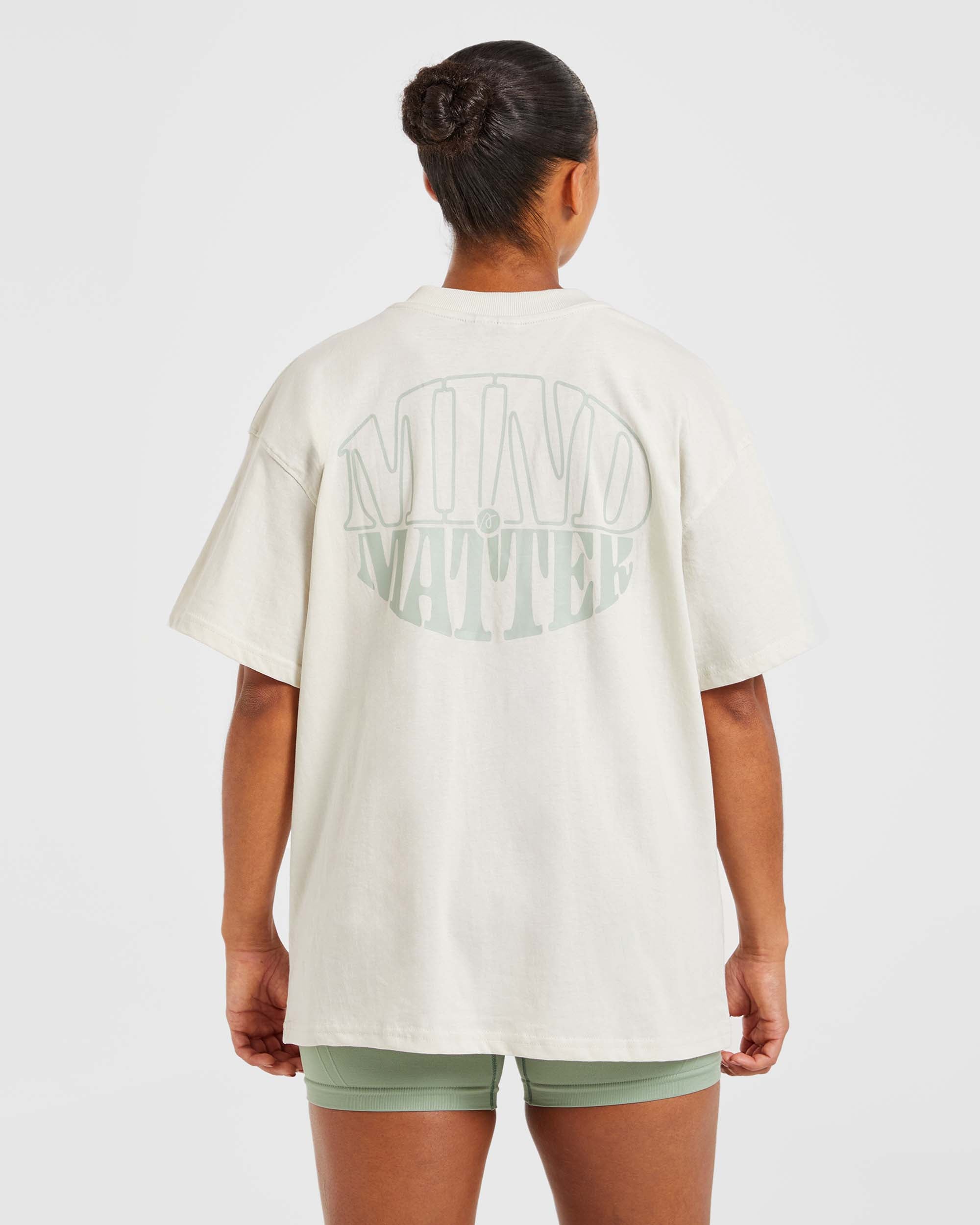 Mind Over Matter Oversized T Shirt - Beige/Vert