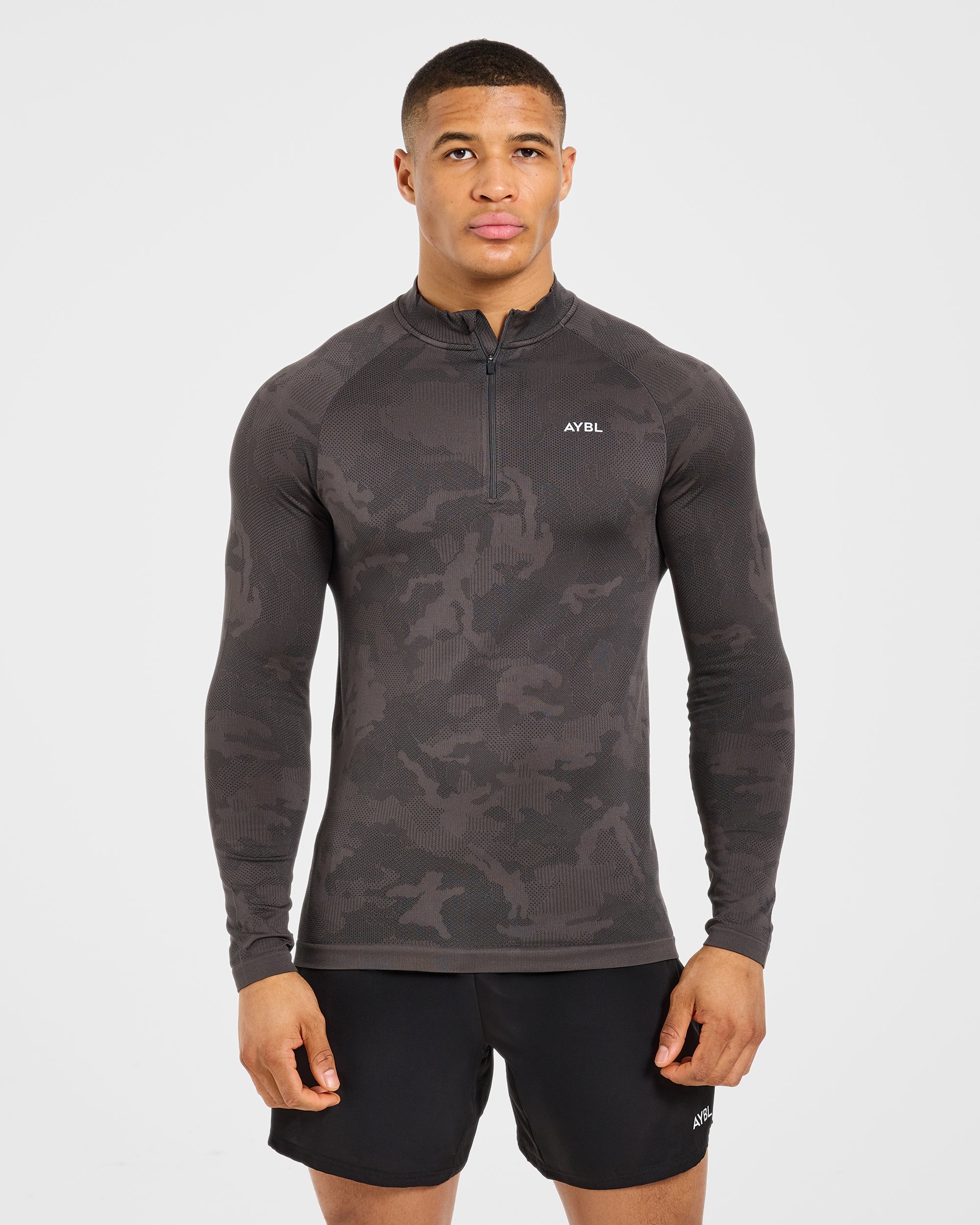 Camo Seamless 1/4 Zip Pullover - Charcoal