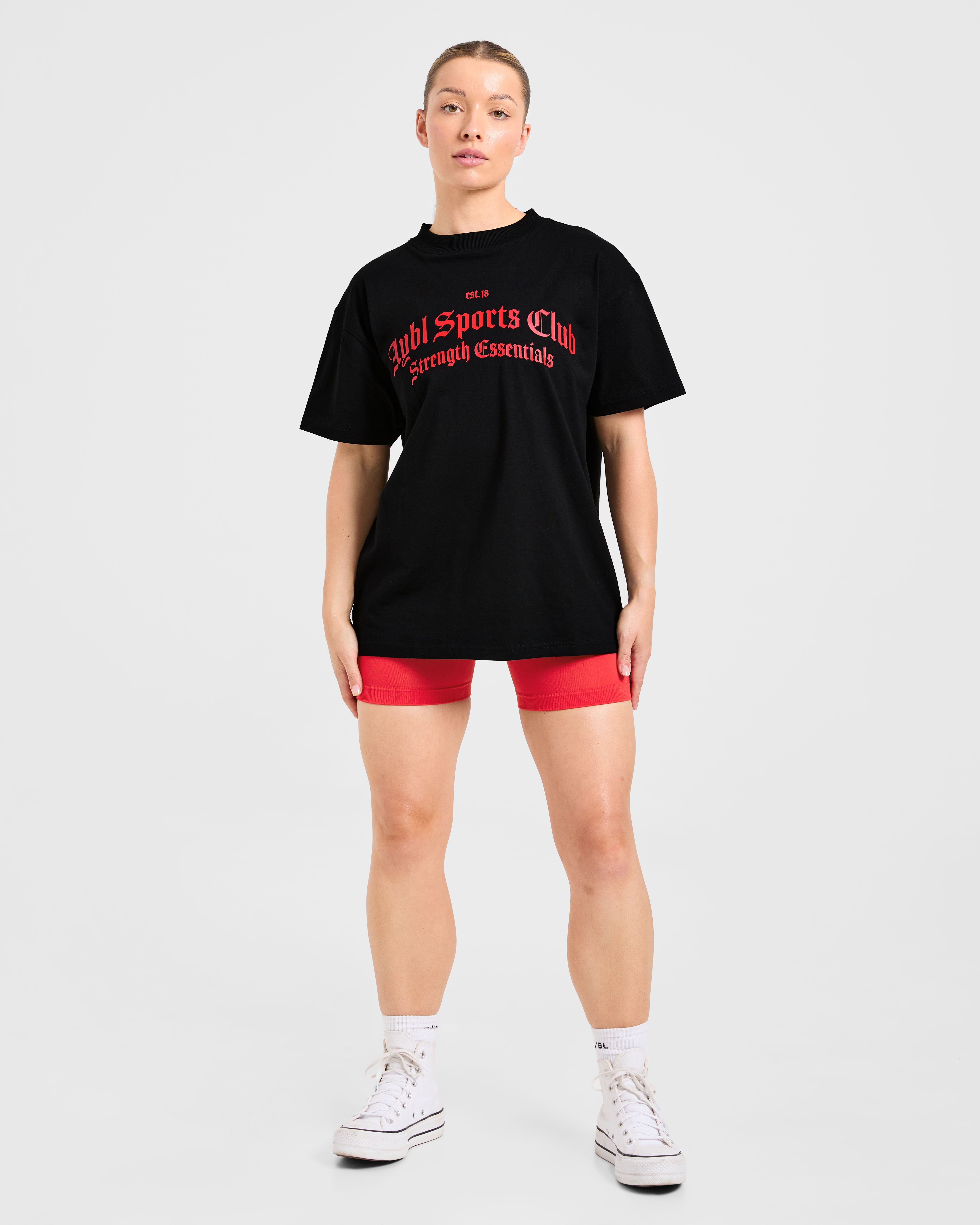 Sports Club Gothic Oversized T Shirt - Noir/Rouge