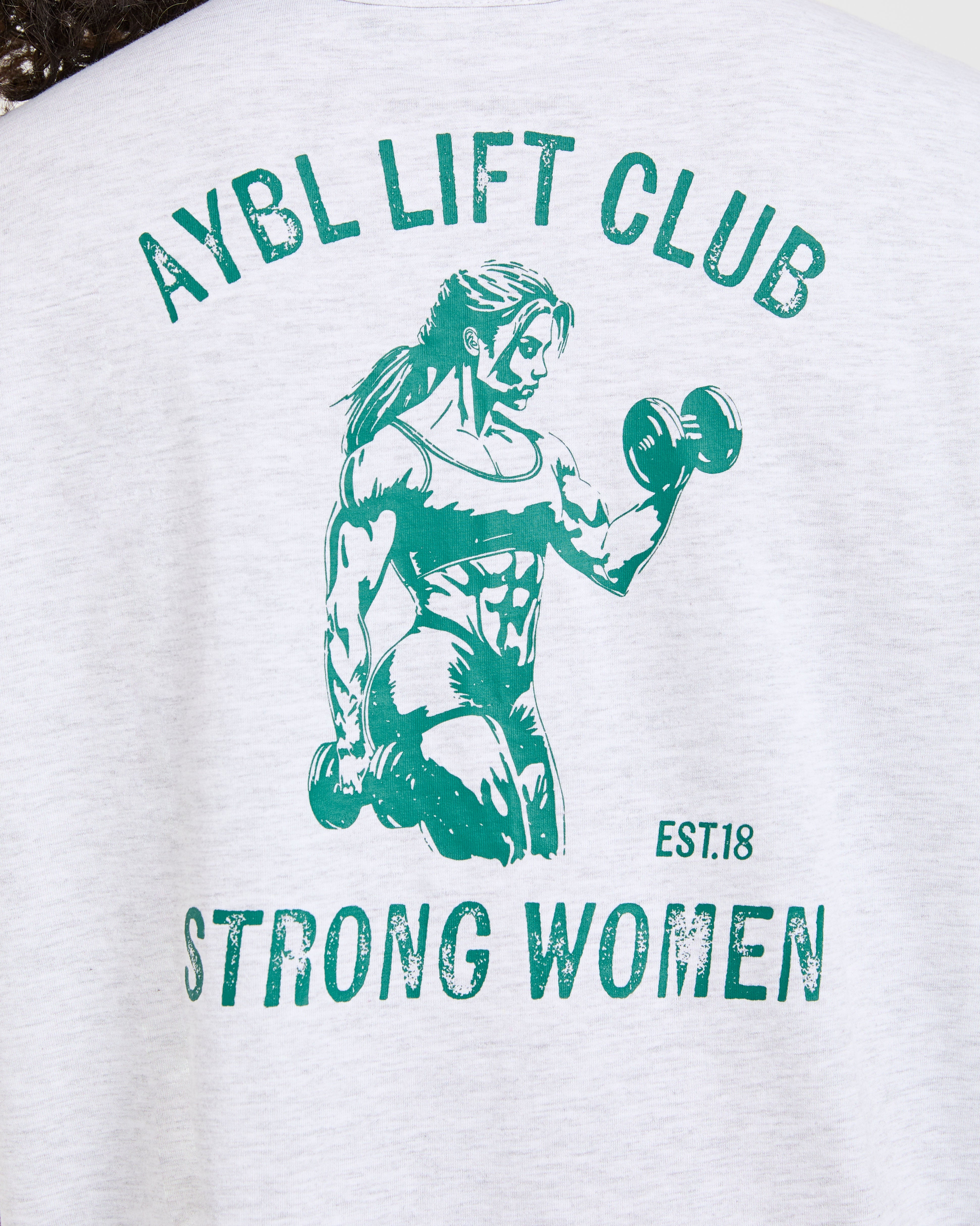 Strong Women Graphic Oversized T Shirt - Gris Marl/Vert