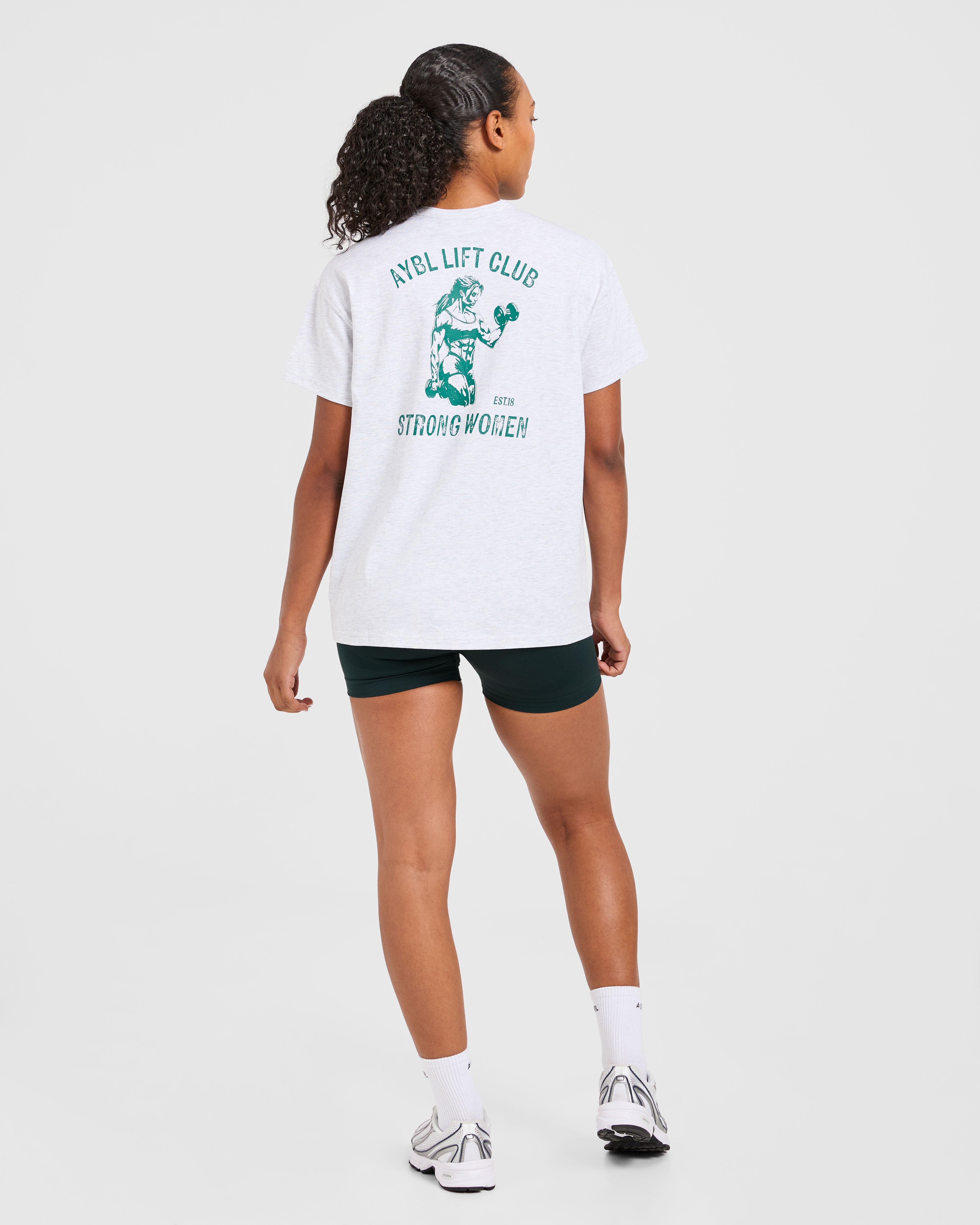 Strong Women Graphic Oversized T Shirt - Gris Marl/Vert