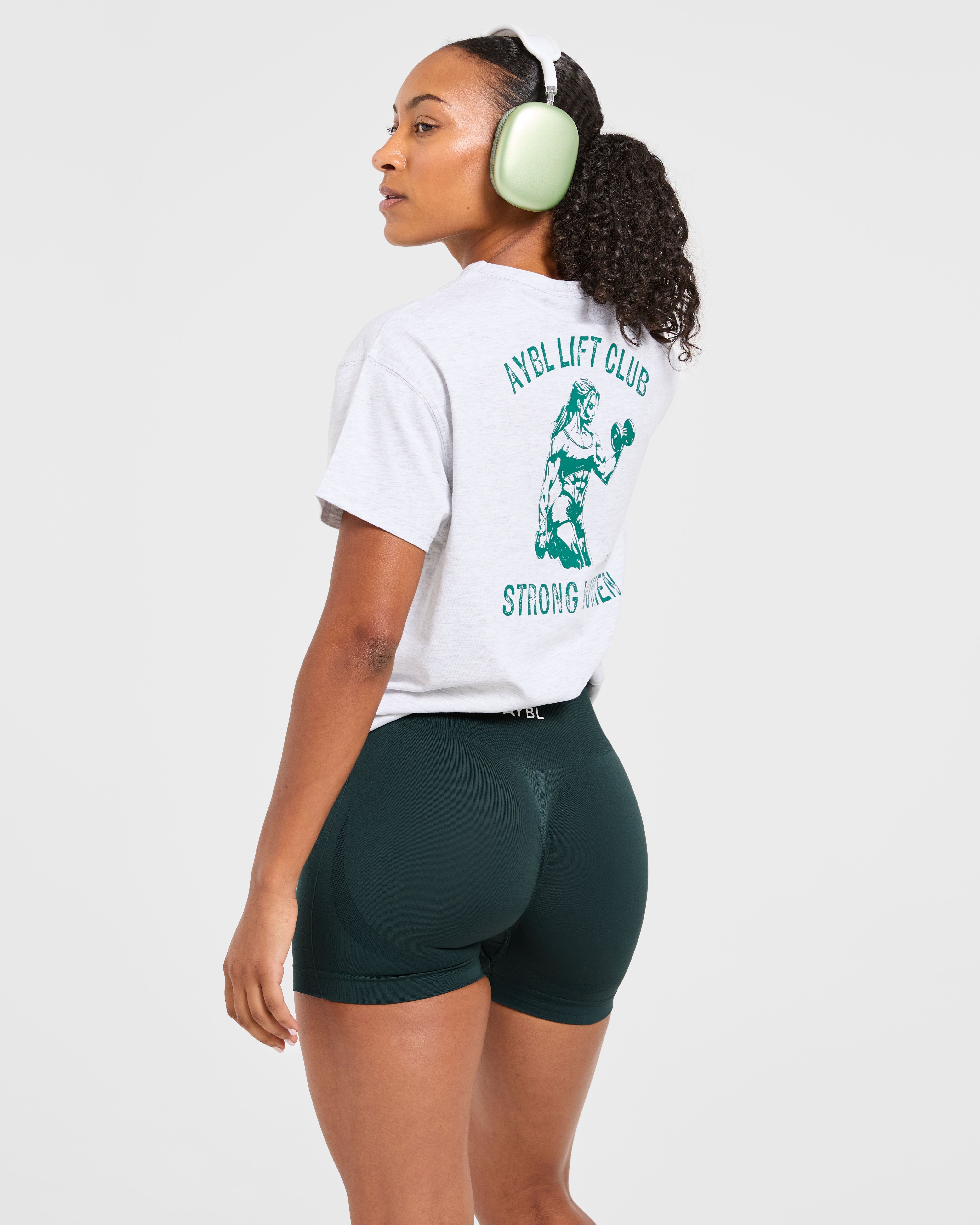 Strong Women Graphic Oversized T Shirt - Gris Marl/Vert