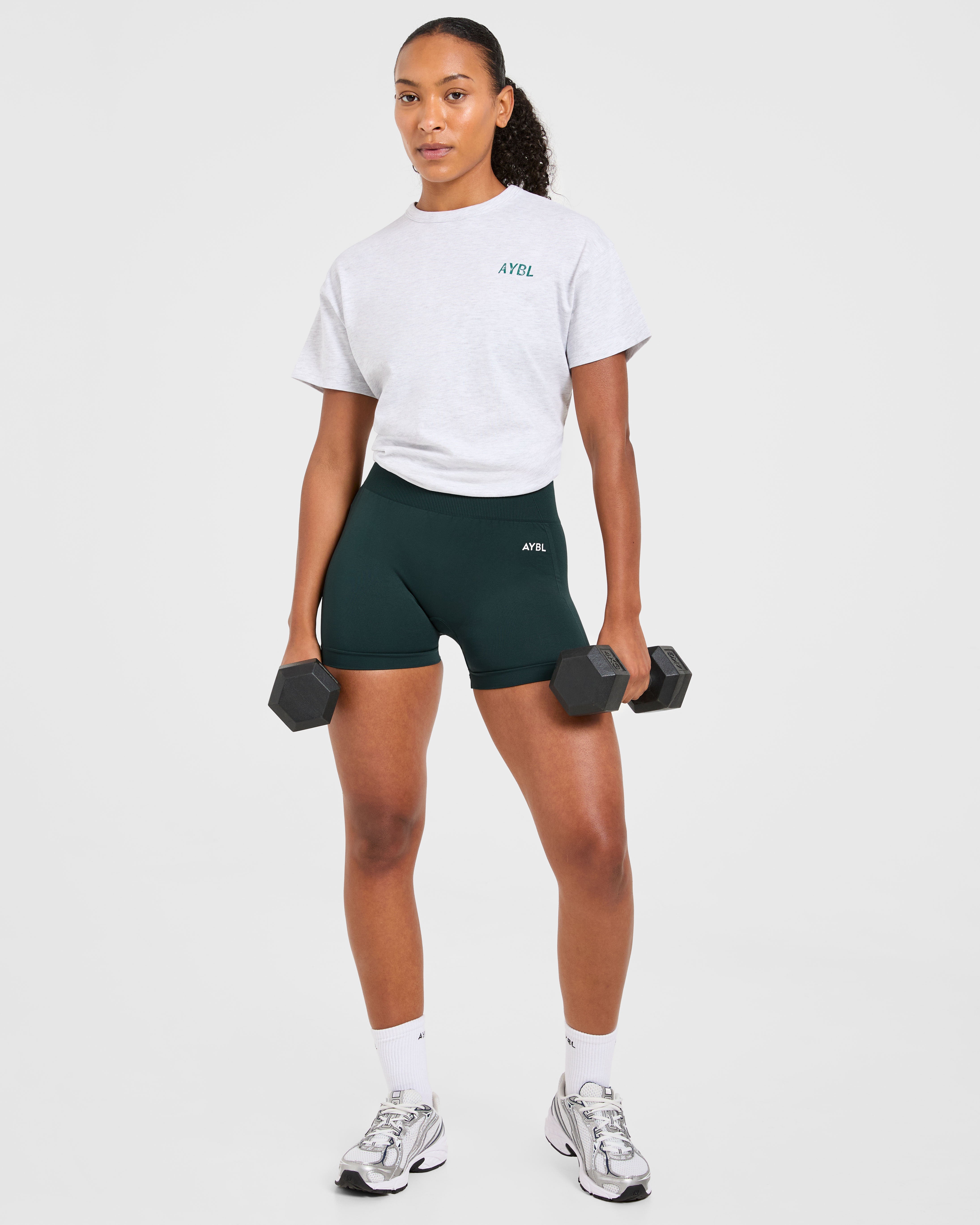 Strong Women Graphic Oversized T Shirt - Gris Marl/Vert