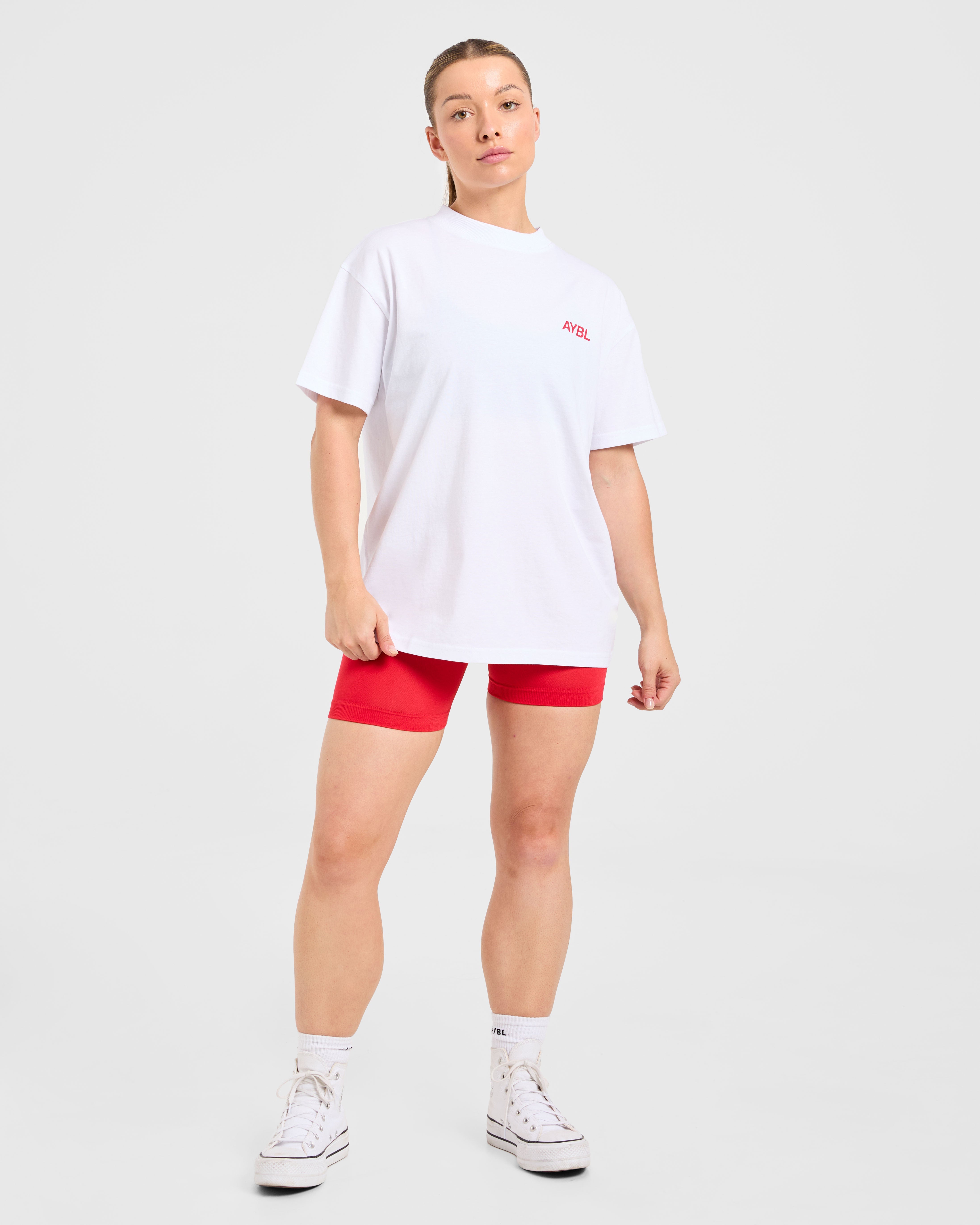 AYBL Sports Club Oversized T Shirt - Blanc/True Red