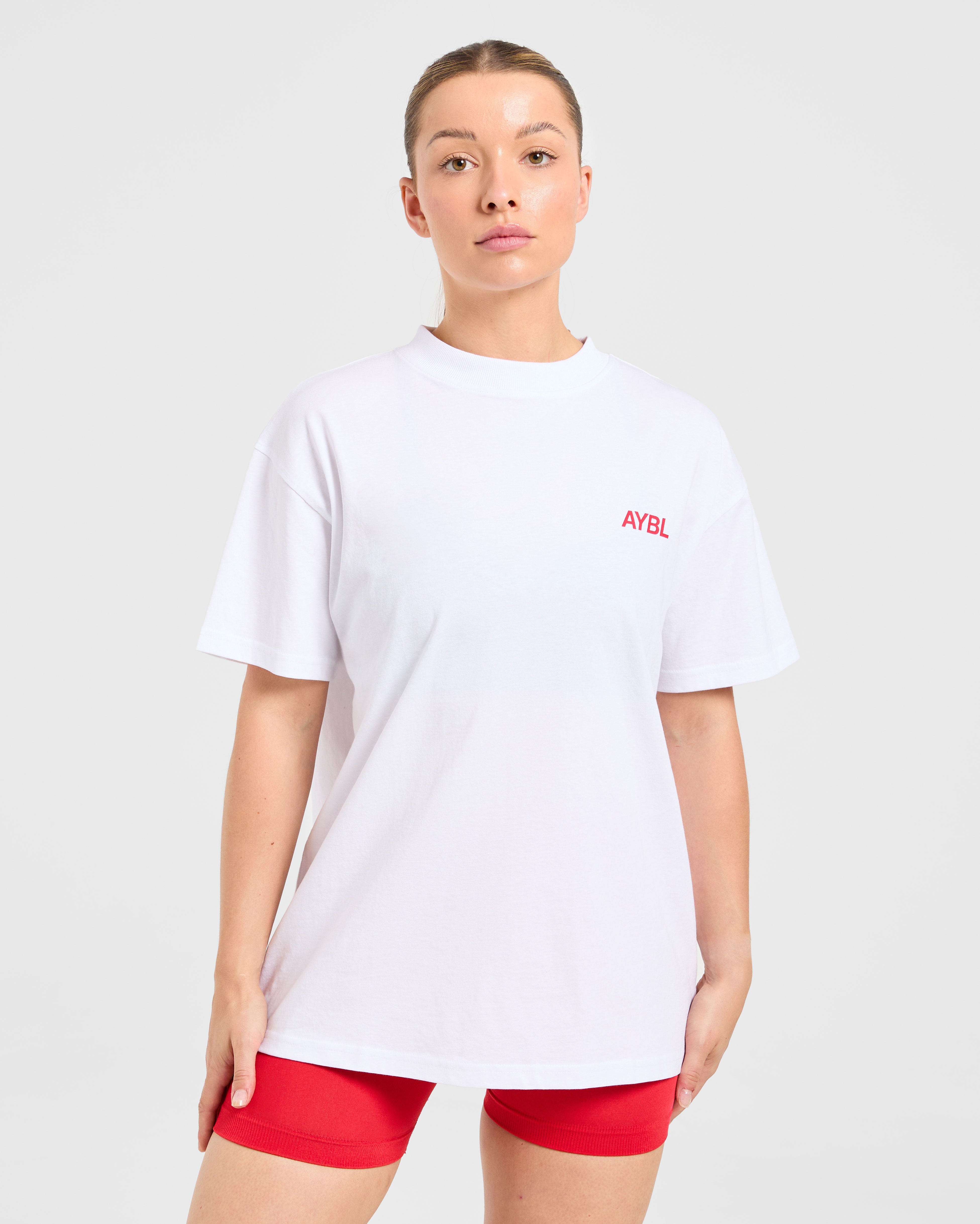 AYBL Sports Club Oversized T Shirt - Blanc/True Red