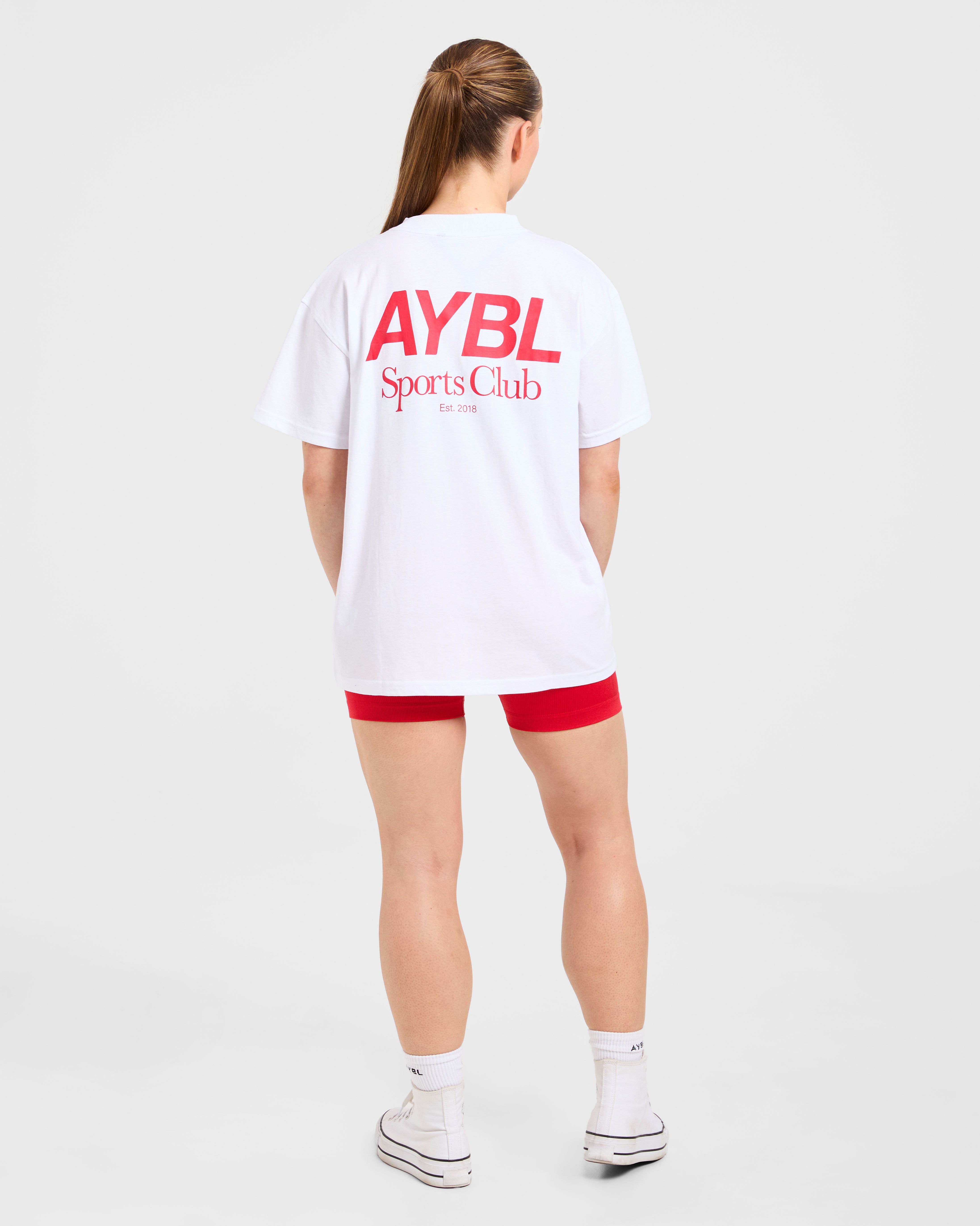 AYBL Sports Club Oversized T Shirt - Blanc/True Red
